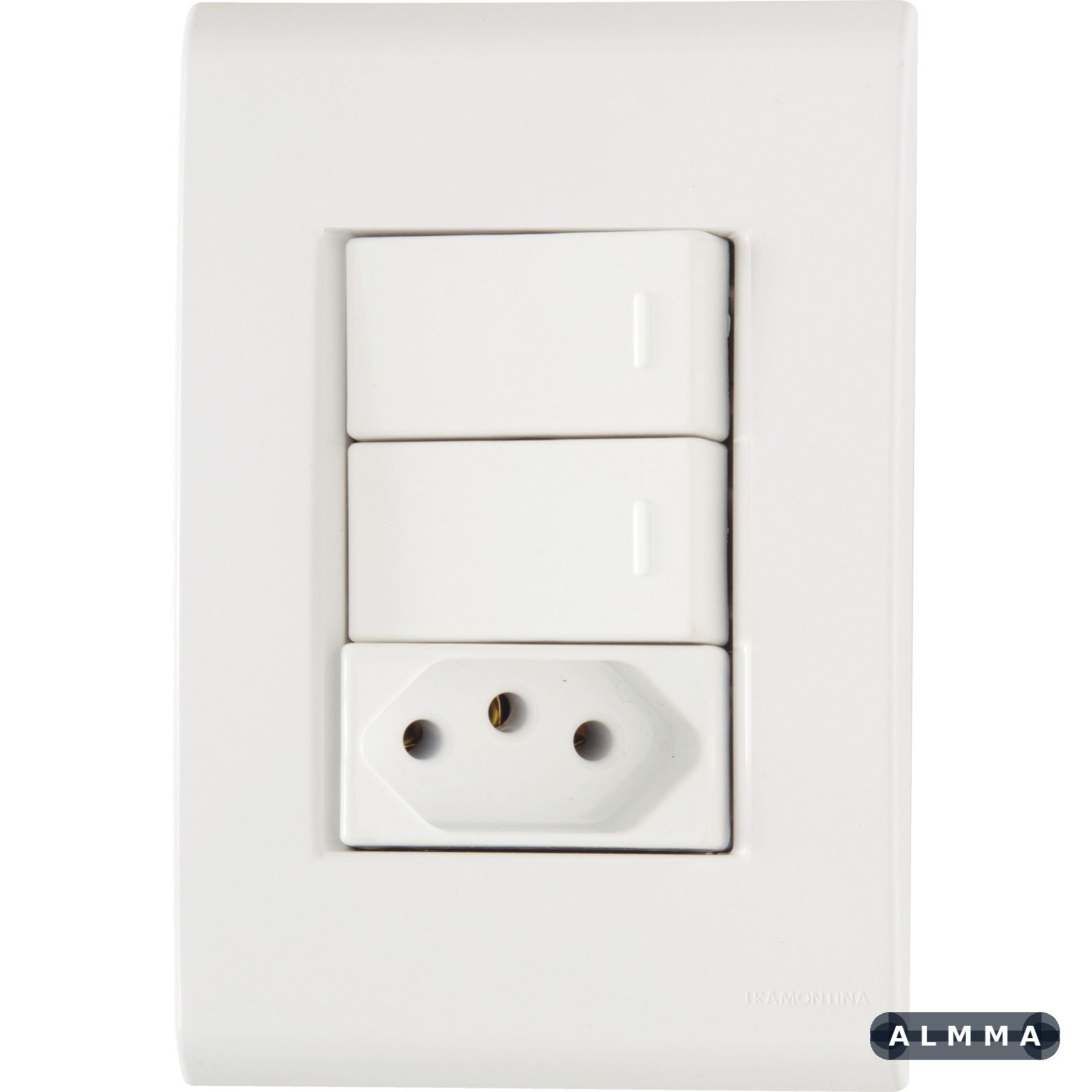 Conjunto 4x2 com 2 Interruptores Simples 10 A 250 V e 1 Tomada 2P+T 20 A 250 V Tramontina Liz Branco 10 UNIDADES EMB.MINIMA