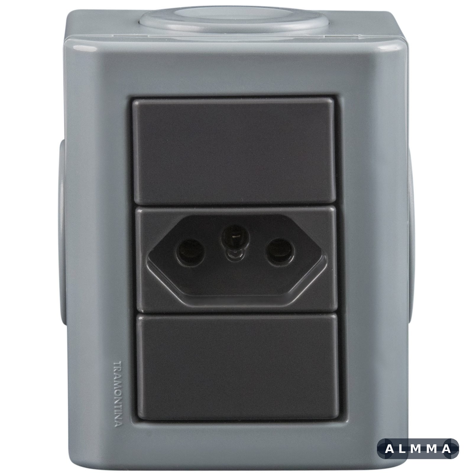Conjunto Lizflex multiuso X cinza c/1 tomada 2P+T 20A/250V grafite + 3 tampões 12 UNIDADES EMB.MINIMA