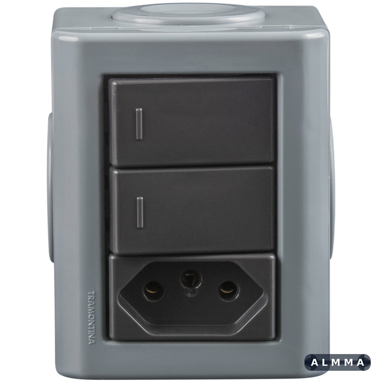 Conjunto Lizflex multiuso X cz c/2 interruptor simples 10A/250V 1 tomada 2P+T 10A/250V grafite + 3 tampões 12 UNIDADES EMB.MINIMA