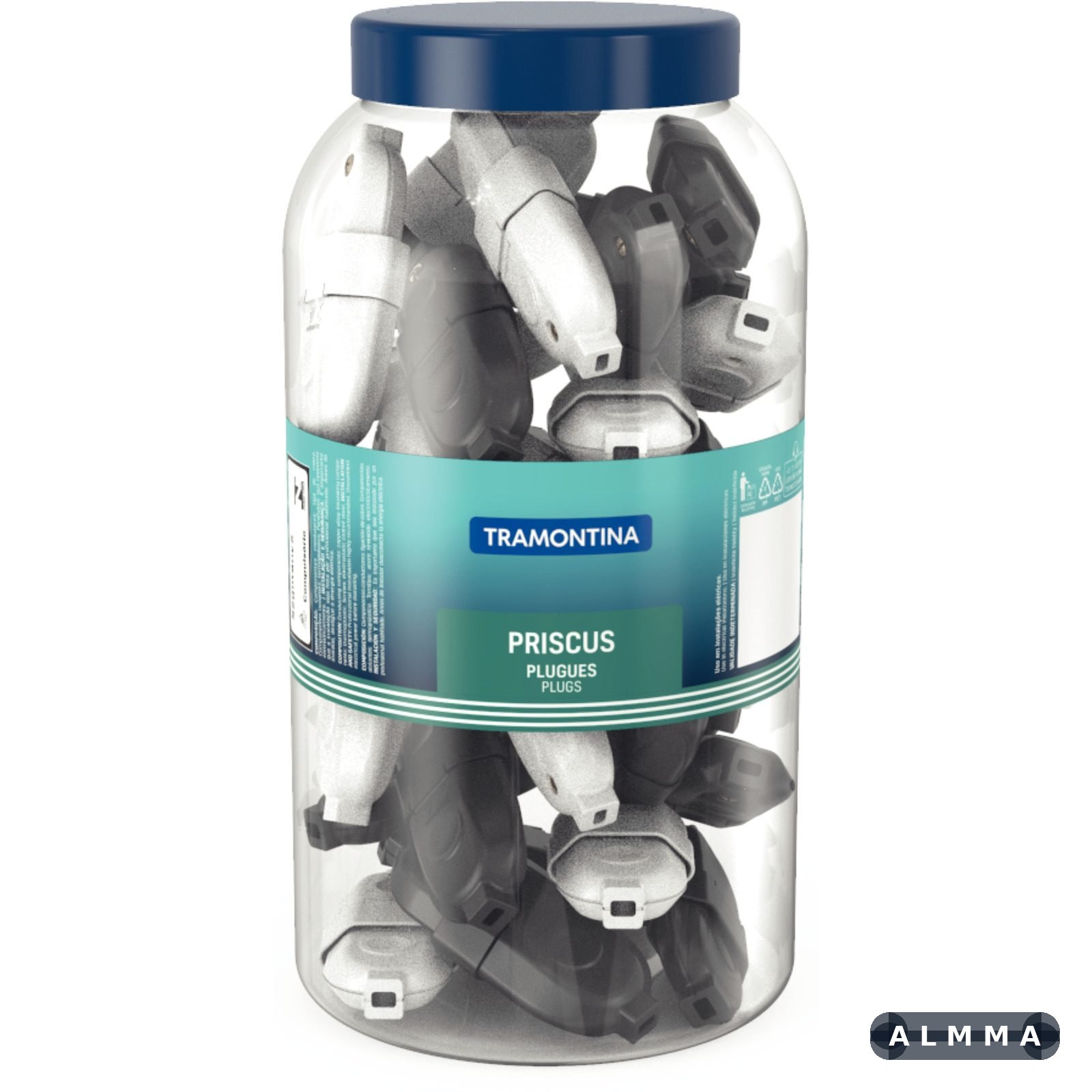 Plugue Macho e Fêmea Tramontina Preto e Branco 2P 10 A 250 V Pote com 72 Unidades 72 UNIDADES EMB.MINIMA