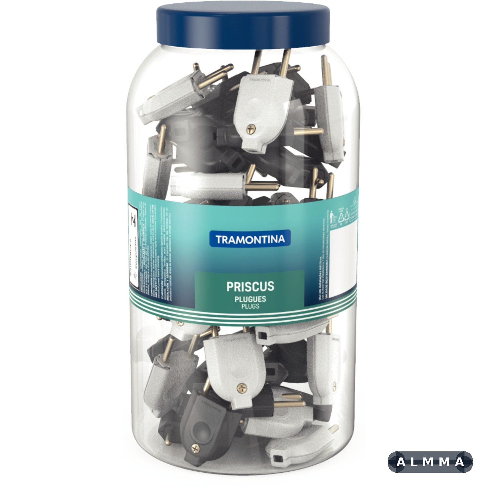 Plugue Macho 2P 10 A 250 V Tramontina Preto e Branco Pote com 120 Unidades 480 UNIDADES EMB.MINIMA
