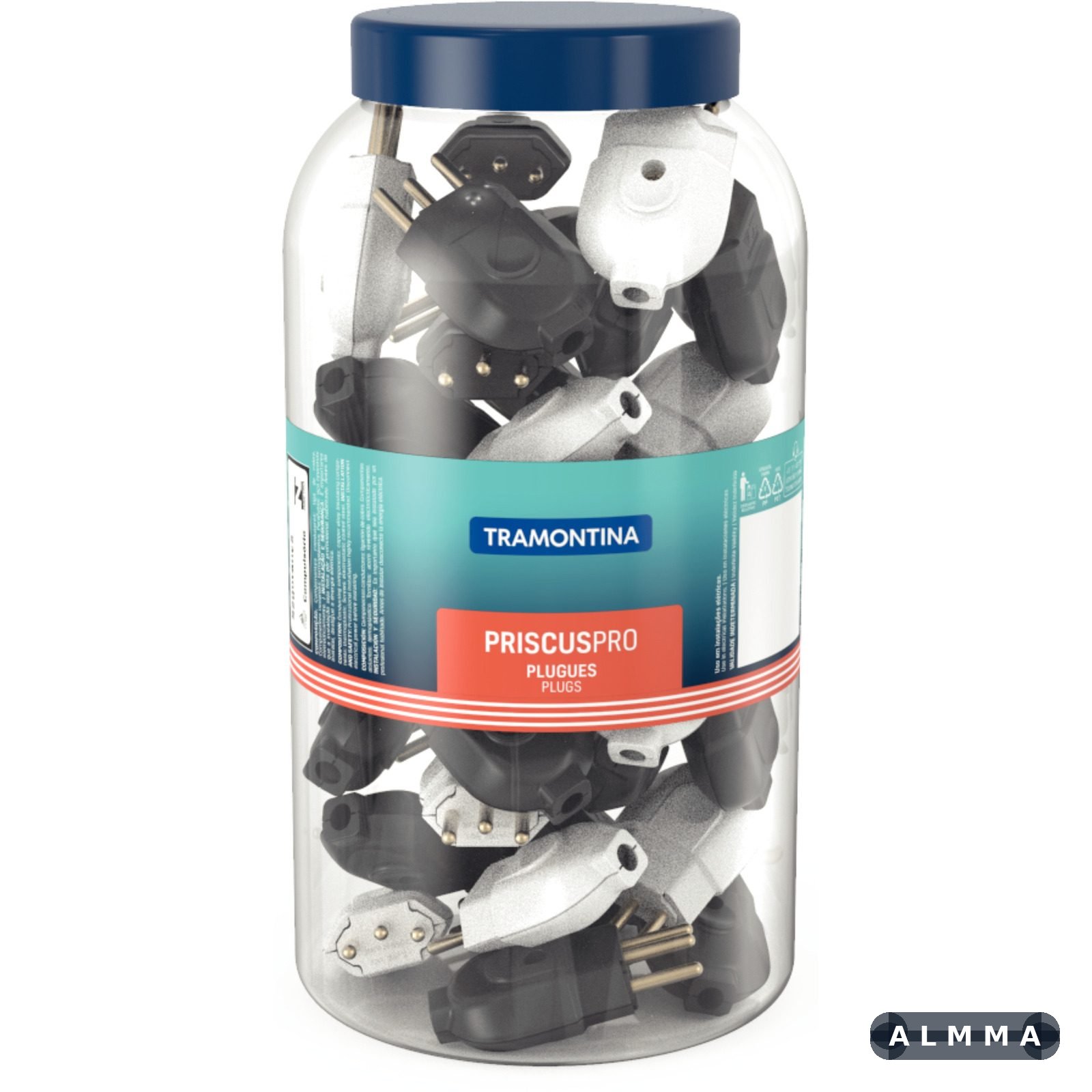 Plugue Macho 2P+T 10 A 250 V Tramontina Preto e Branco Pote com 68 Unidades 68 UNIDADES EMB.MINIMA