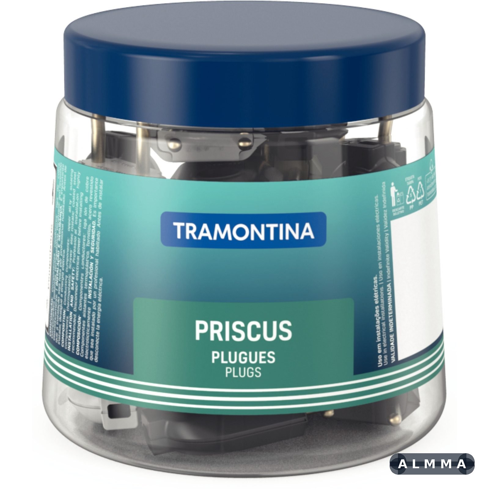 Plugue Macho 2P 10 A 250 V Tramontina Preto e Branco Pote com 42 Unidades 84 UNIDADES EMB.MINIMA
