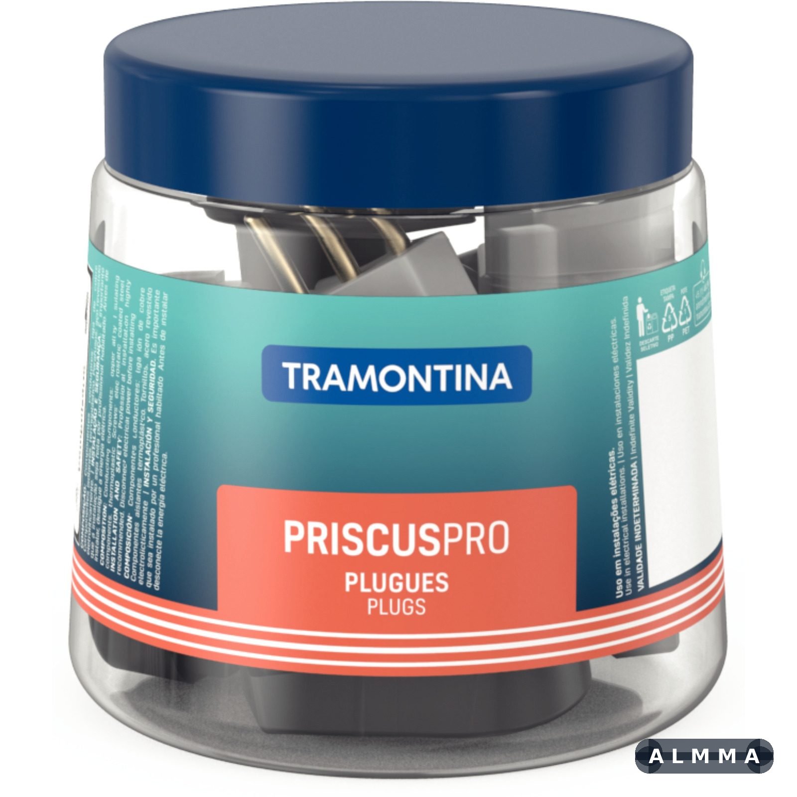 Plugue Angular 2P+T 10 A 250 V Tramontina Preto e Branco Pote com 14 Unidades 28 UNIDADES EMB.MINIMA
