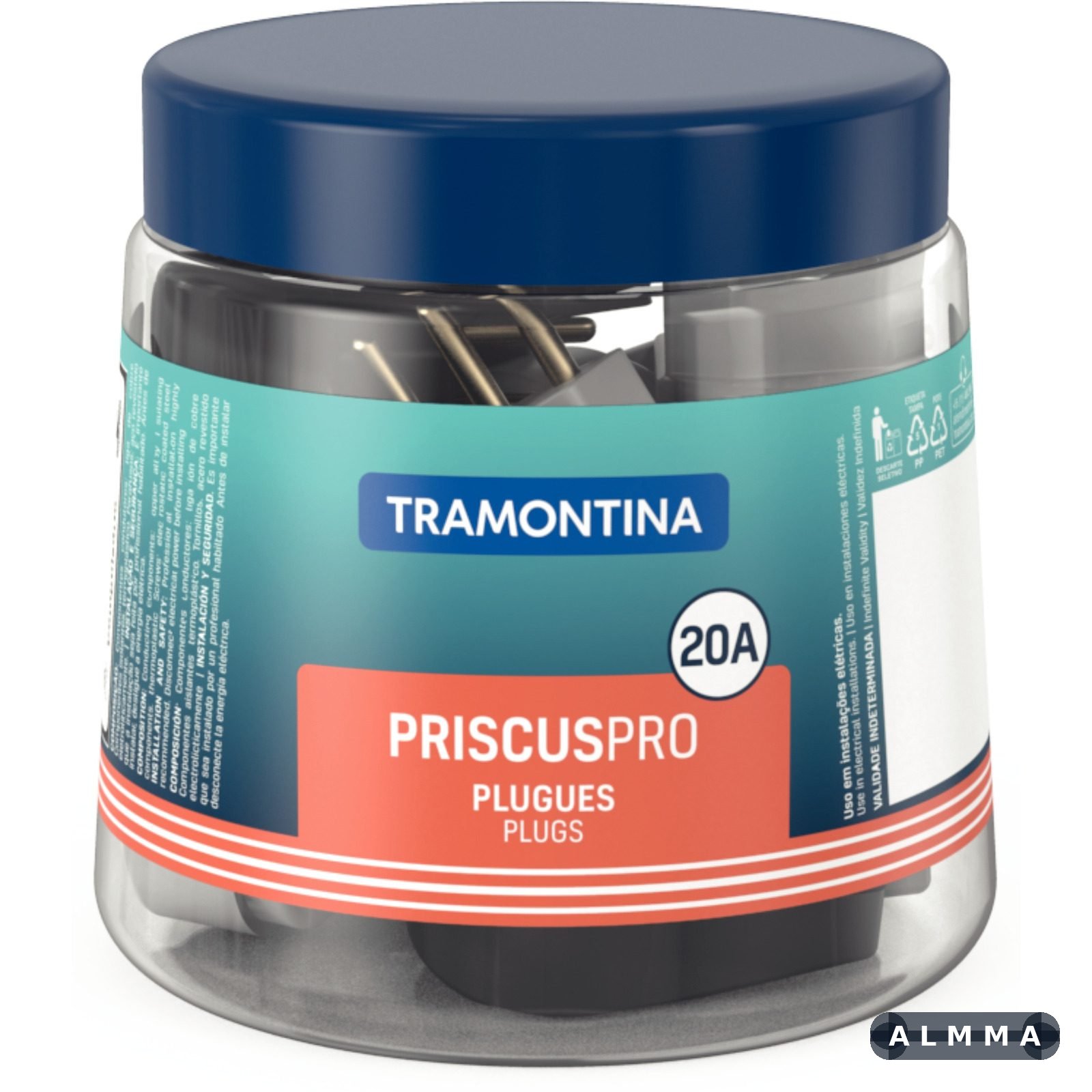 Plugue Angular 2P+T 20 A 250 V Tramontina Preto e Branco Pote com 14 Unidades 28 UNIDADES EMB.MINIMA