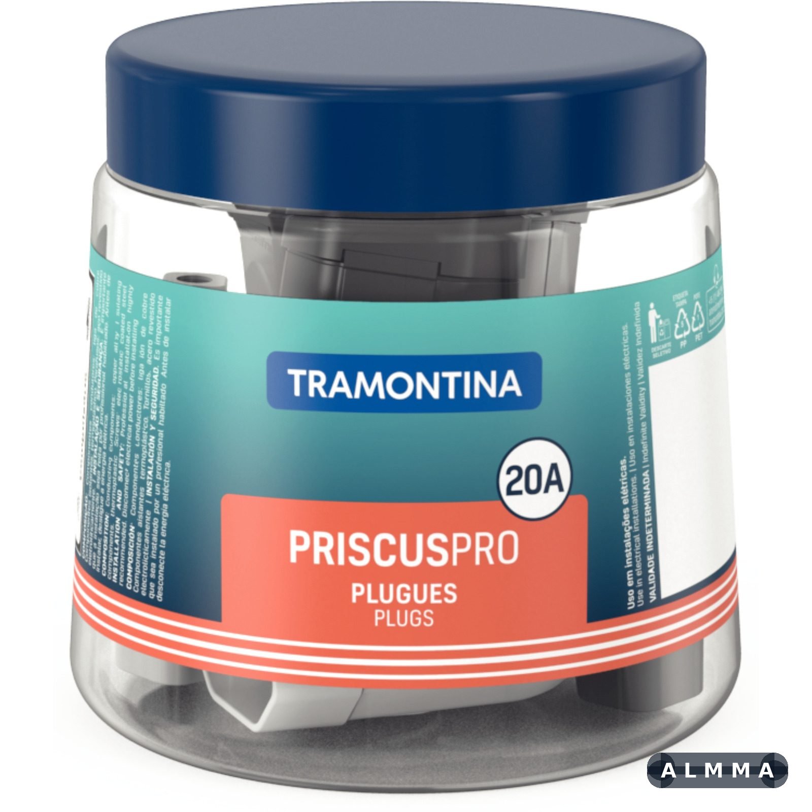 Plugue Fêmea 2P+T 20 A 250 V Tramontina Preto e Branco Pote com 14 Unidades 28 UNIDADES EMB.MINIMA