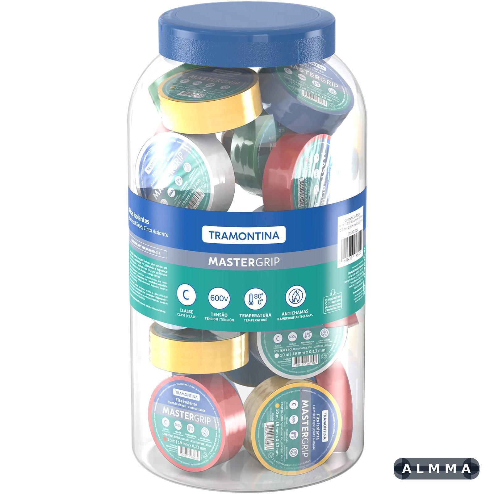 Pote com 35 Rolos de Fitas Isolantes Coloridas Classe C 0,13x19 mm Tramontina 10 m 70 UNIDADES EMB.MINIMA