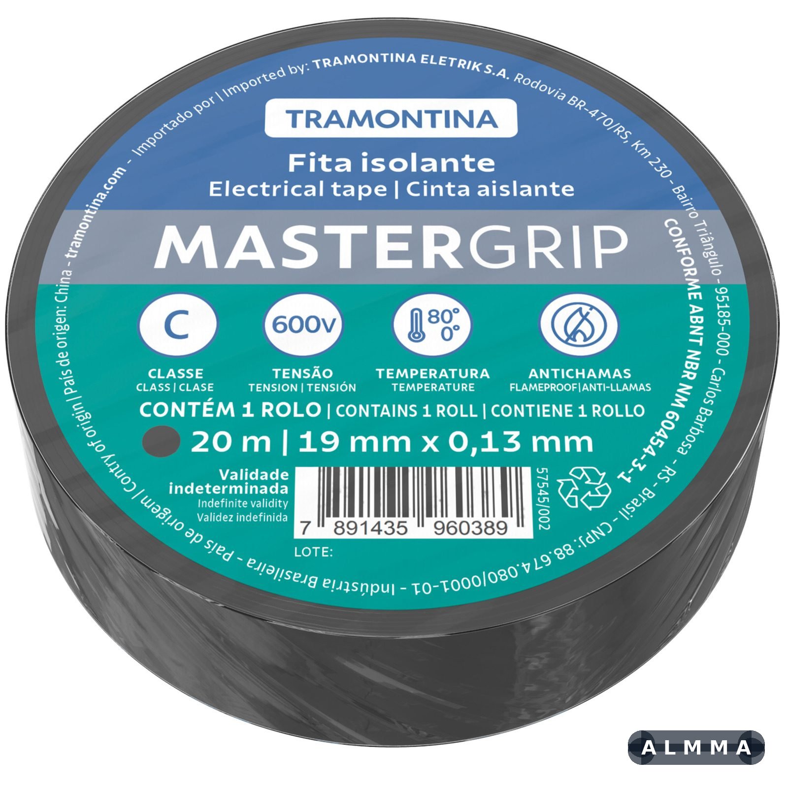 Fita Isolante Classe C 0,13x19 mm Tramontina Preta 20 m 60 UNIDADES EMB.MINIMA