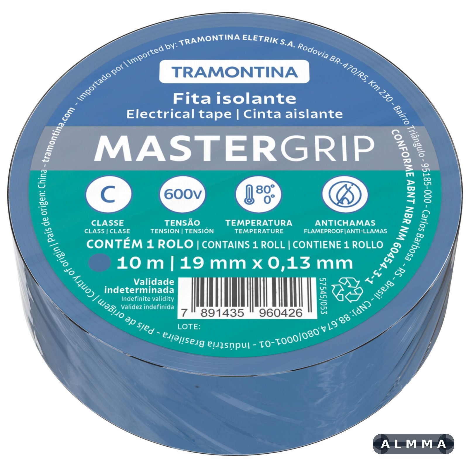 Fita Isolante Classe C 0,13x19 mm Tramontina Azul 10 m 60 UNIDADES EMB.MINIMA