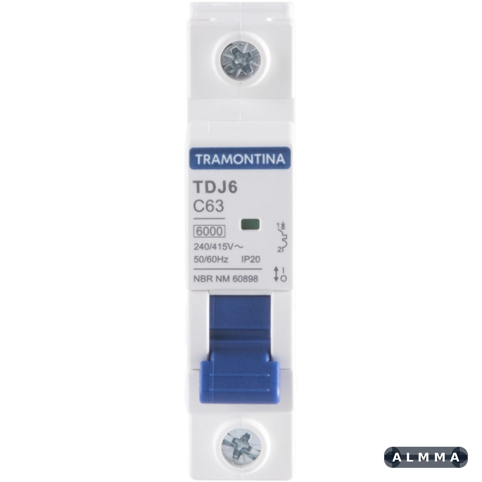 Minidisjuntor TDJ6 1 P 63 A 6kA curva C Tramontina 12 UNIDADES EMB.MINIMA