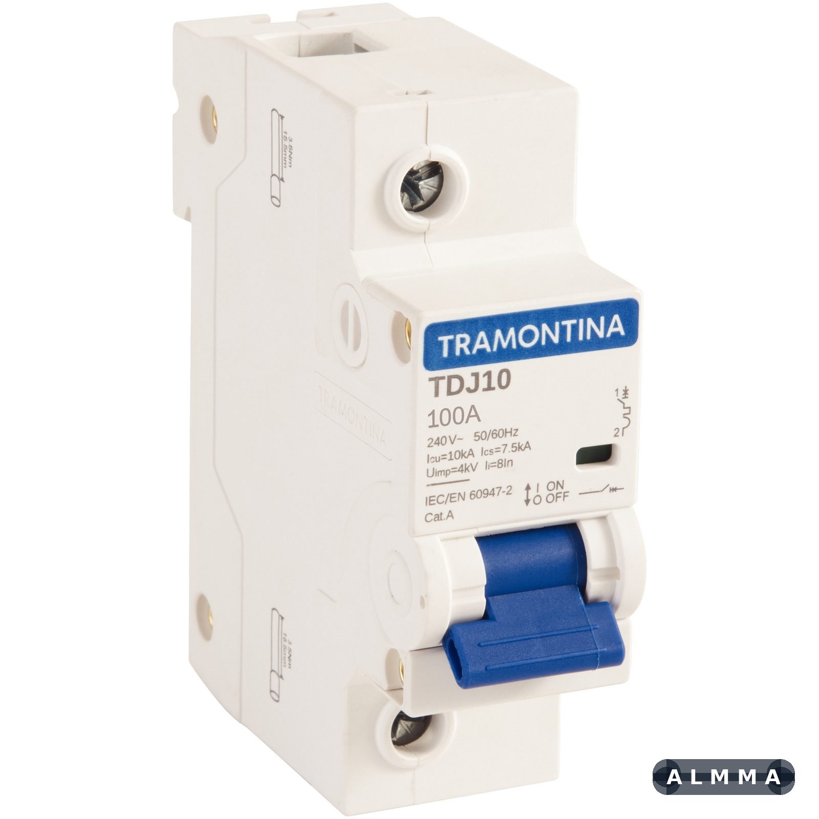Minidisjuntor TDJ10 1 P 100 A 10 kA curva C Tramontina 12 UNIDADES EMB.MINIMA