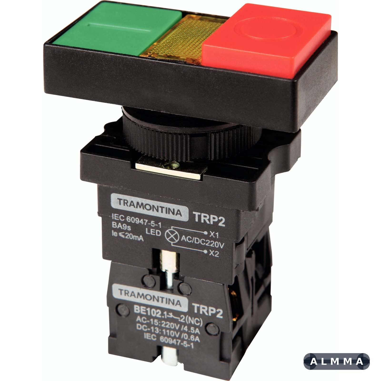 Botão Duplo Iluminado Tramontina TRP2-EW8465 1NA+1NF com Base de Plástico 8 UNIDADES EMB.MINIMA