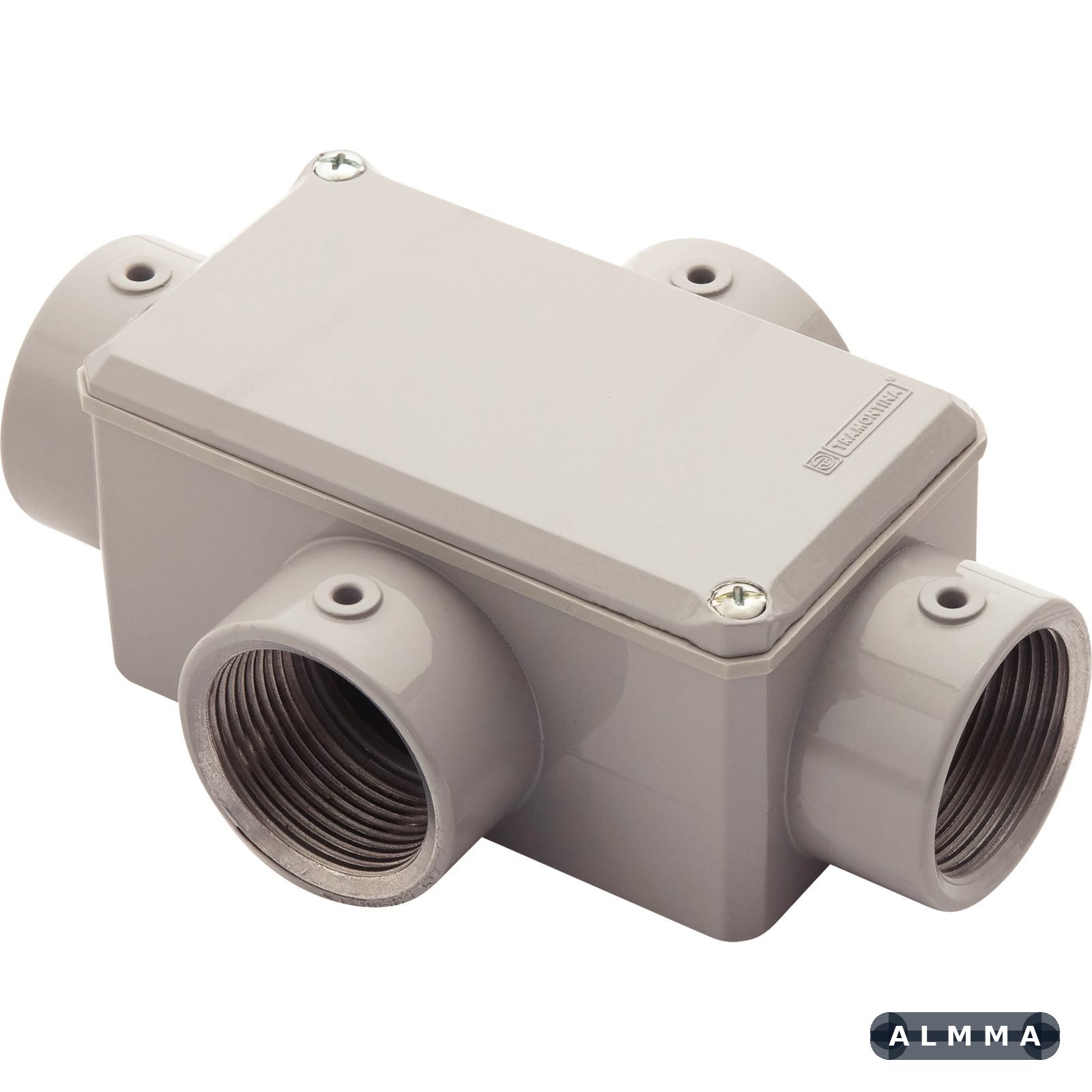 Condulete Fixo Tramontina Tipo X Rosca BSP 1.1/2" Com Tampa Com Pintura Cinza 6 UNIDADES EMB.MINIMA