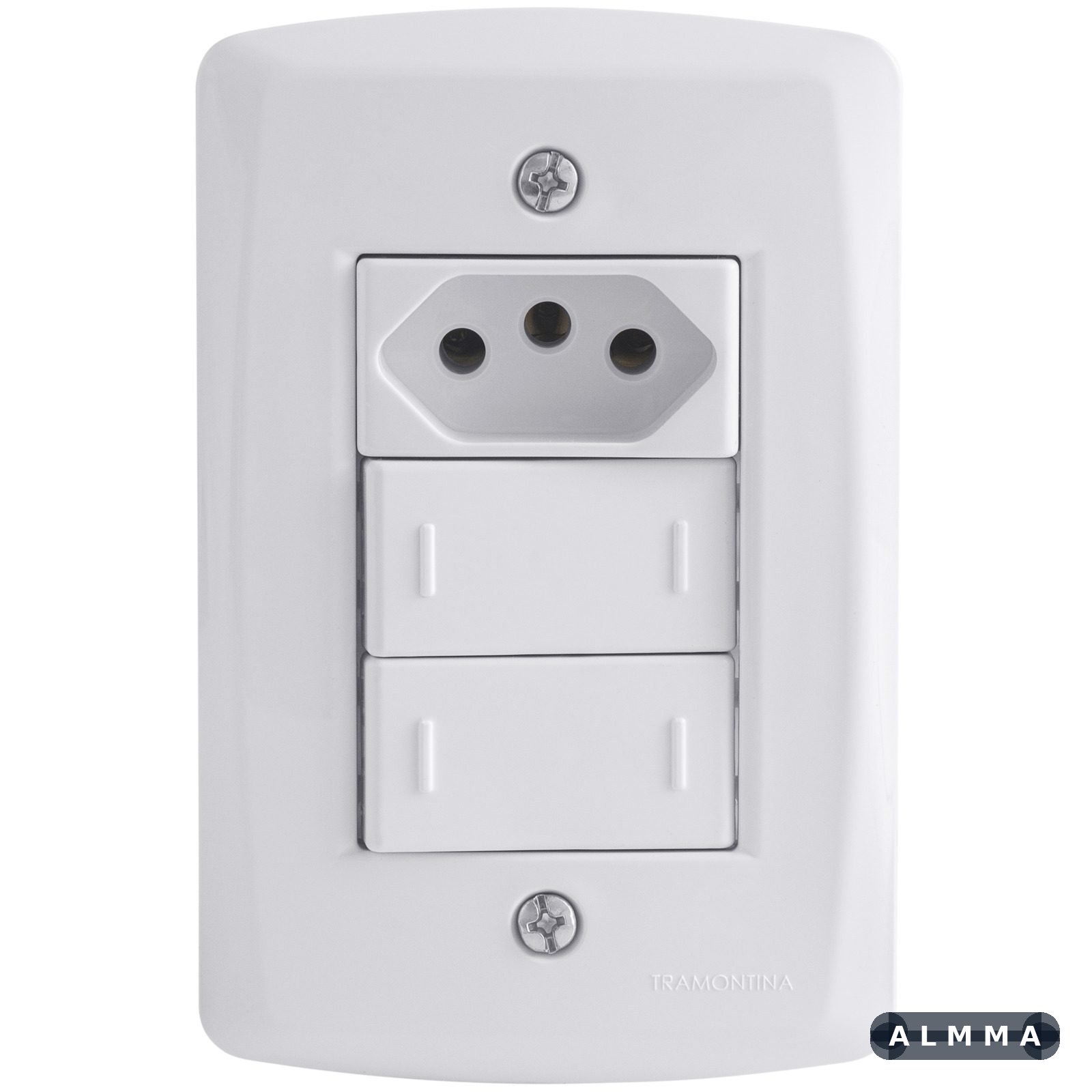 Conjunto 4x2 com 2 Interruptores Paralelos 10 A 250 V e 1 Tomada 2P+T 20 A 250 V Tramontina Lux2 Branco 10 UNIDADES EMB.MINIMA