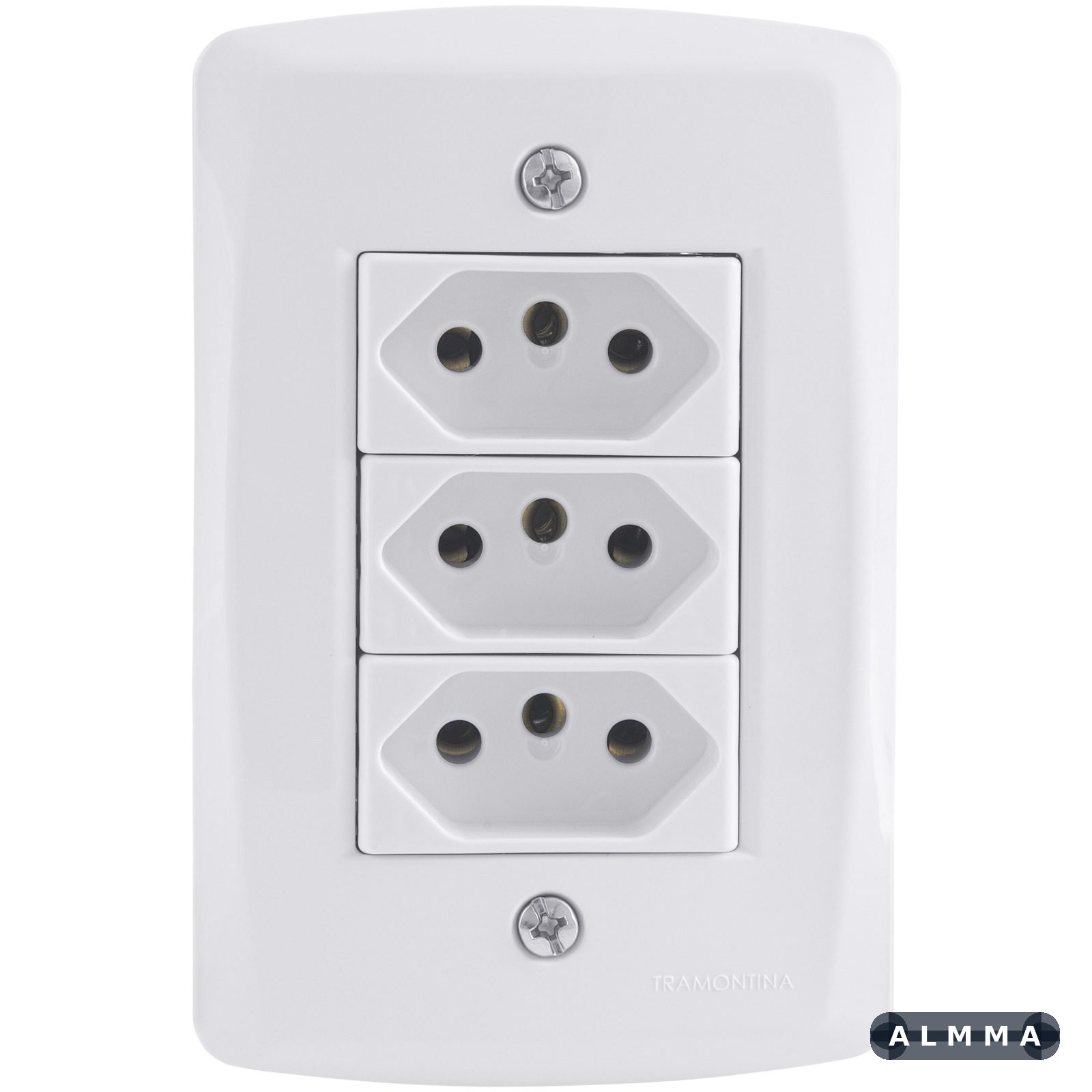 Conjunto 4x2 com 3 Tomadas 2P+T 20 A 250 V Tramontina Lux2 Branco 10 UNIDADES EMB.MINIMA