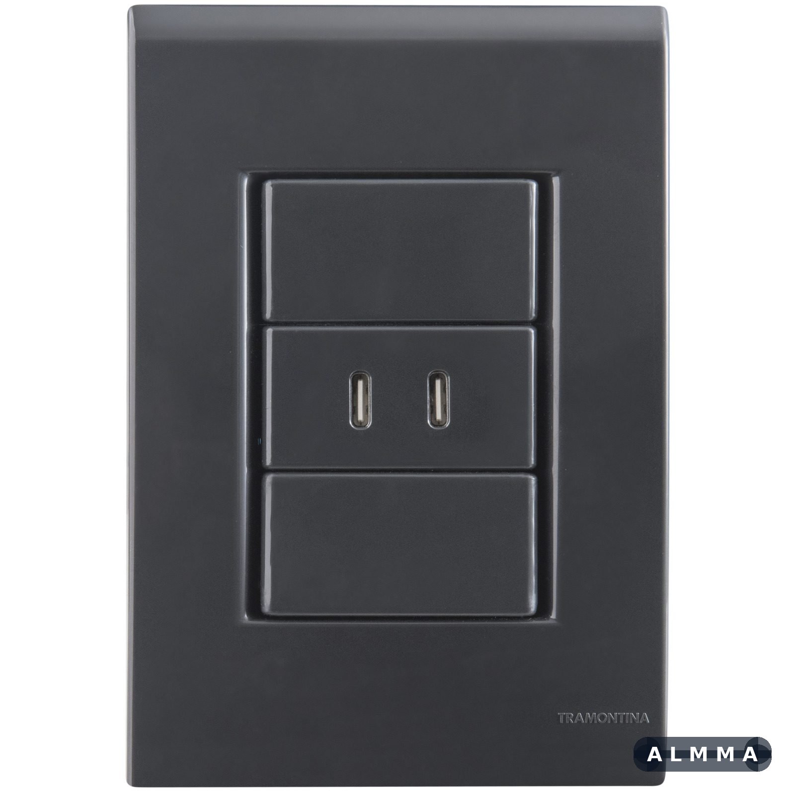 Conjunto 1 Posto com 2 Tomadas USB-C 2 A Tramontina Bivolt Grafite 10 UNIDADES EMB.MINIMA