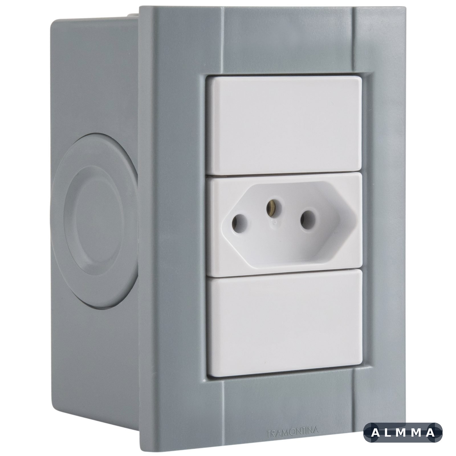 Conjunto de 1 Tomada 2P+T Tramontina Plastibox Cor Cinza 10 A 250 V 12 UNIDADES EMB.MINIMA
