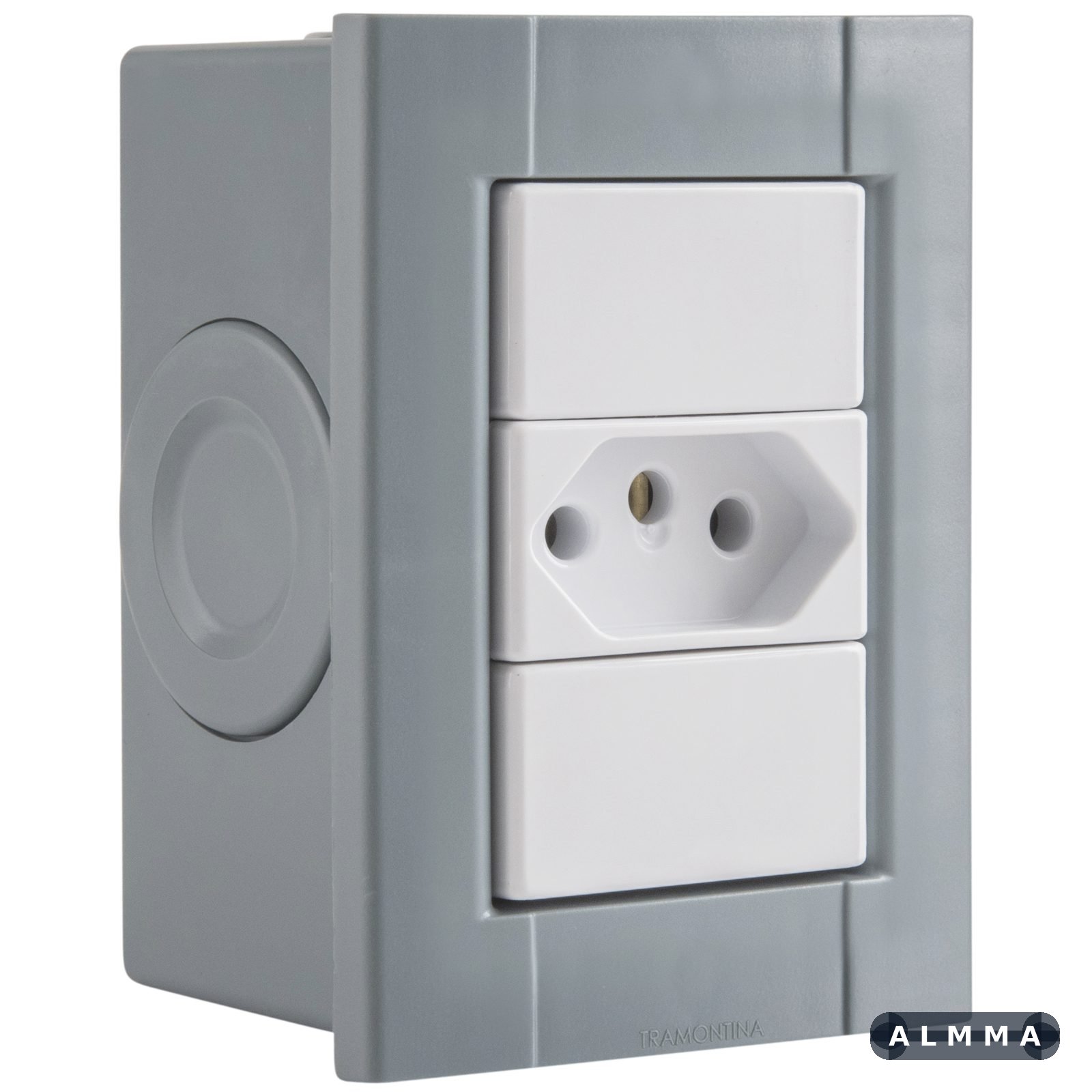 Conjunto de 1 Tomada 2P+T Tramontina Plastibox Cor Cinza 20 A 250 V 12 UNIDADES EMB.MINIMA