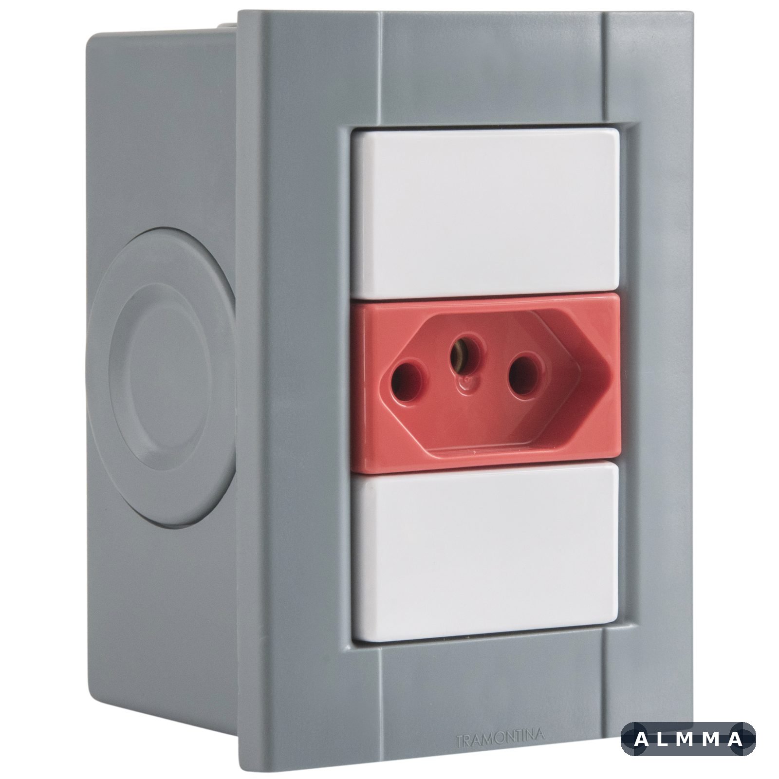 Conjunto de 1 Tomada 2P+T Tramontina Plastibox Cor Vermelho 20 A 250 V 12 UNIDADES EMB.MINIMA