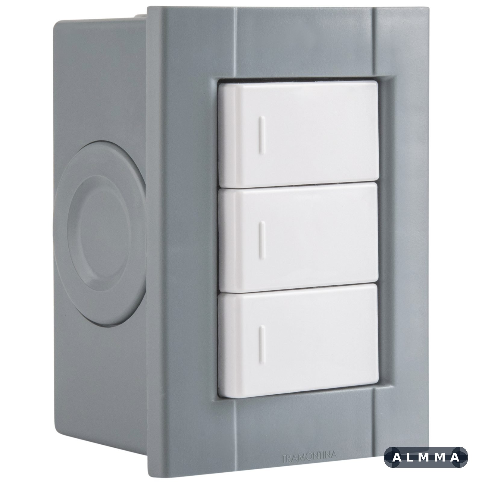 Conjunto de 3 Interruptores Simples Tramontina Plastibox Cor Cinza 10 A 250 V 12 UNIDADES EMB.MINIMA