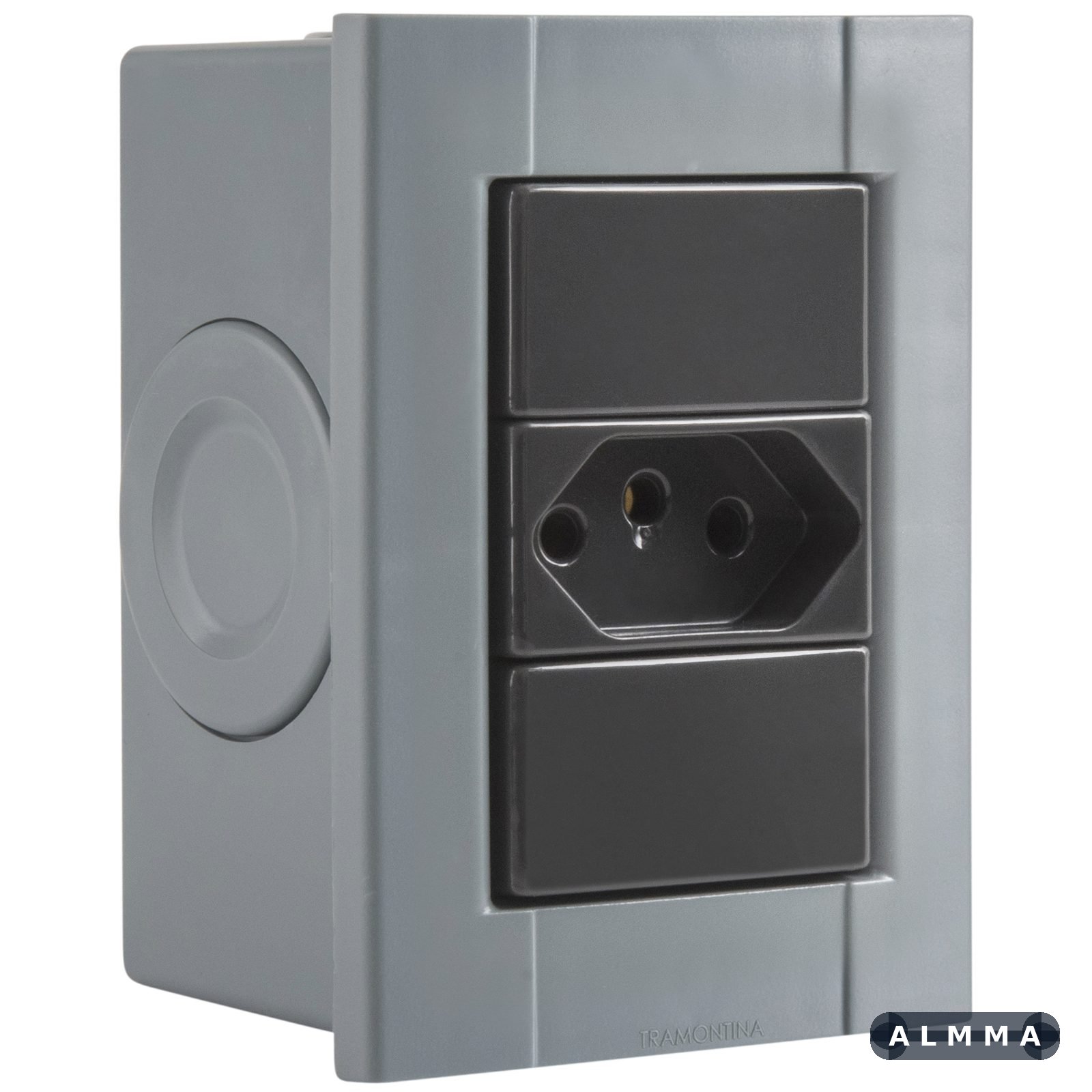 Conjunto de 1 Tomada 2P+T Tramontina Plastibox cor Cinza 10A 250V 12 UNIDADES EMB.MINIMA