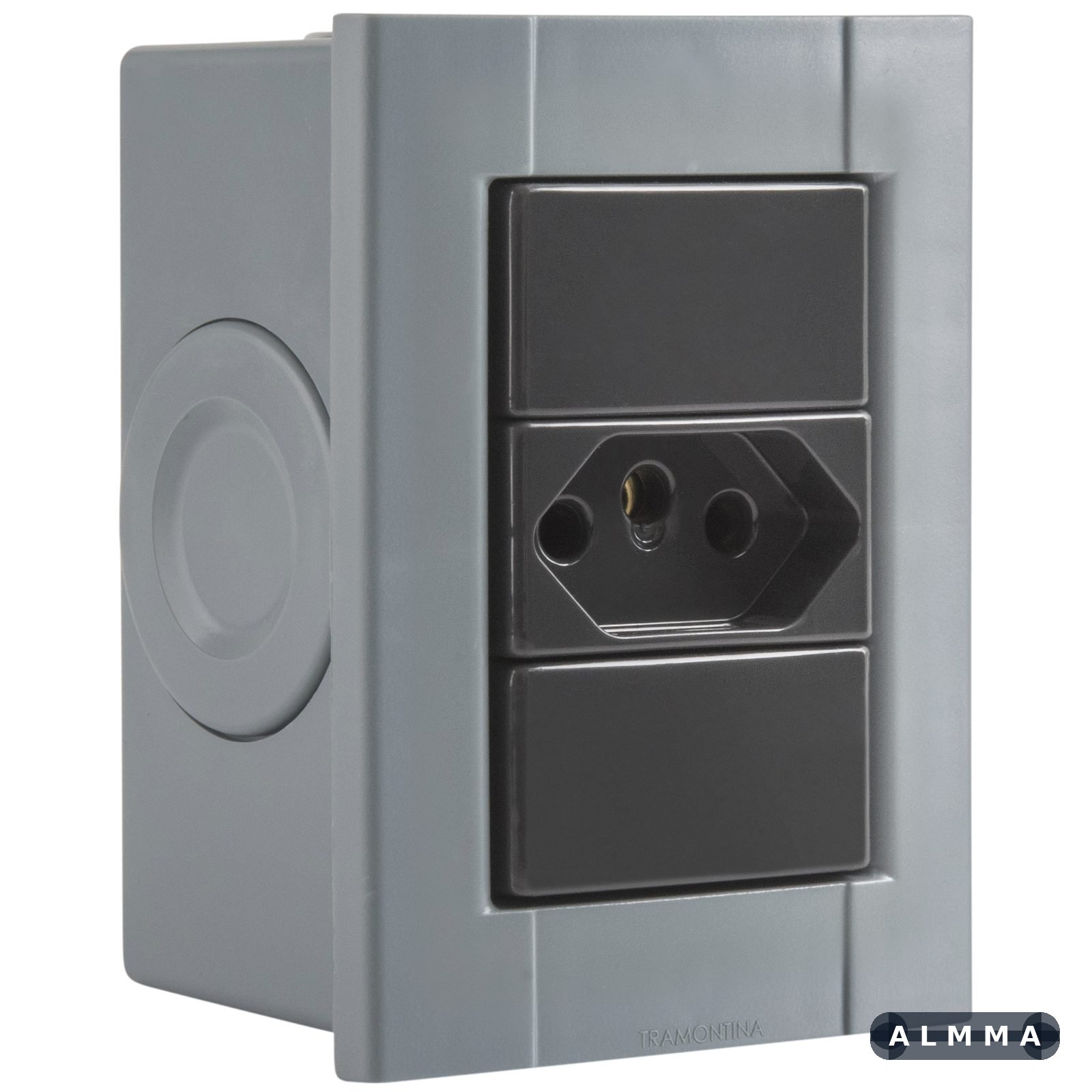 Conjunto de 1 Tomada 2P+T Tramontina Plastibox cor Cinza 20A 250V 12 UNIDADES EMB.MINIMA