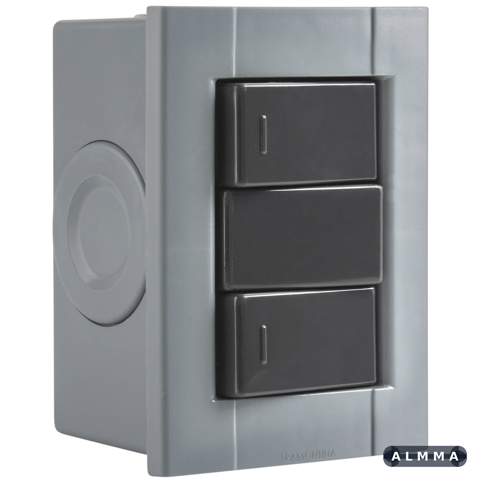 Conjunto de 2 Interruptores Simples Tramontina Plastibox na cor Cinza 10 A 250 V 12 UNIDADES EMB.MINIMA