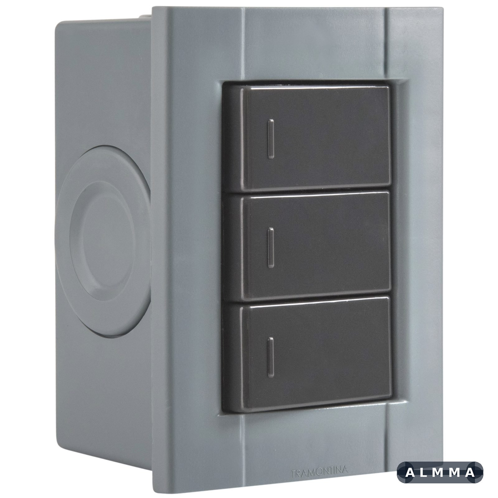 Conjunto de 3 Interruptores Simples Tramontina Plastibox na cor Cinza 10 A 250 V 12 UNIDADES EMB.MINIMA