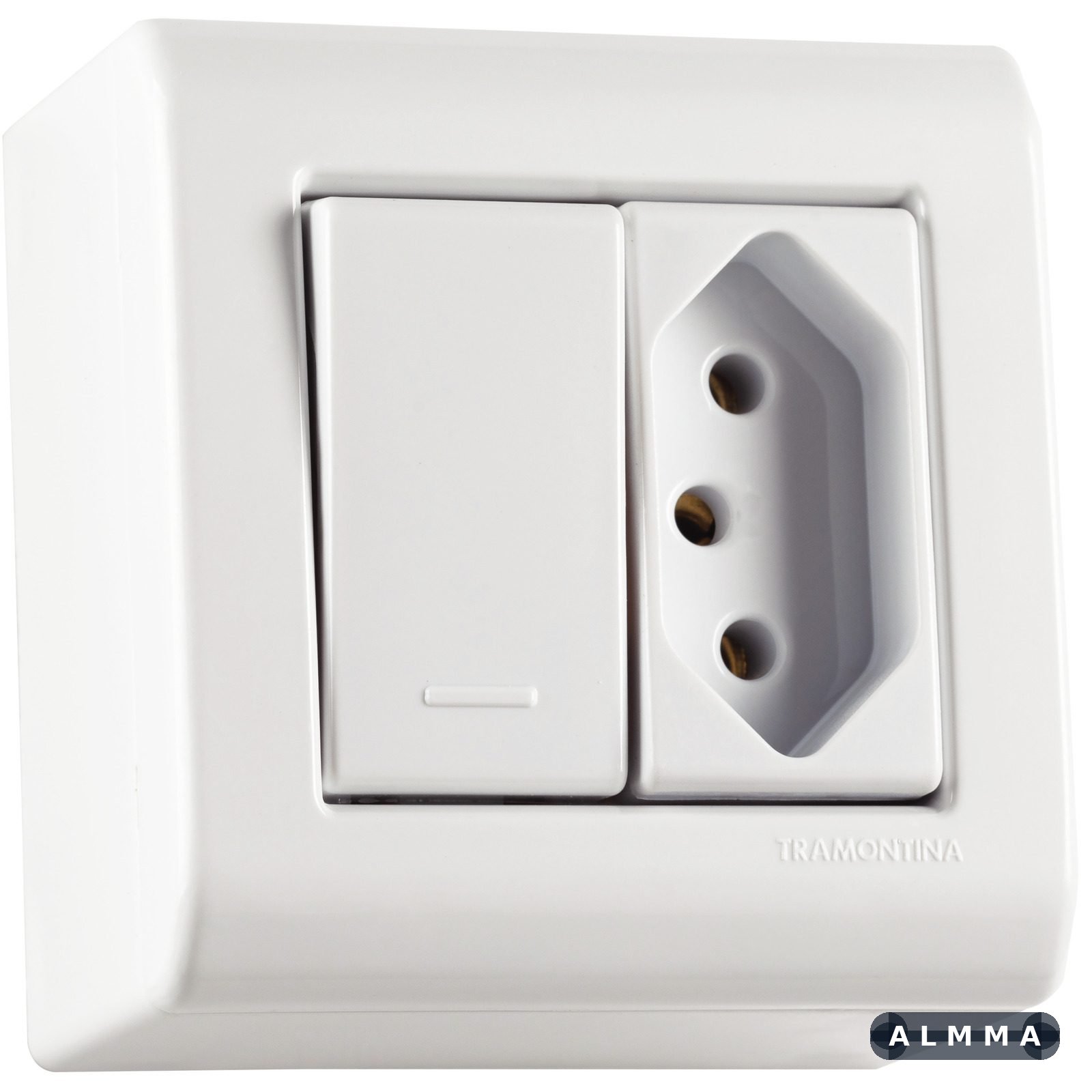 Caixa de Sobrepor com 1 Interruptor Simples 10 A 250 V e 1 Tomada 2P+T 20 A 250 V Tramontina Lizflex Branca 10 UNIDADES EMB.MINIMA