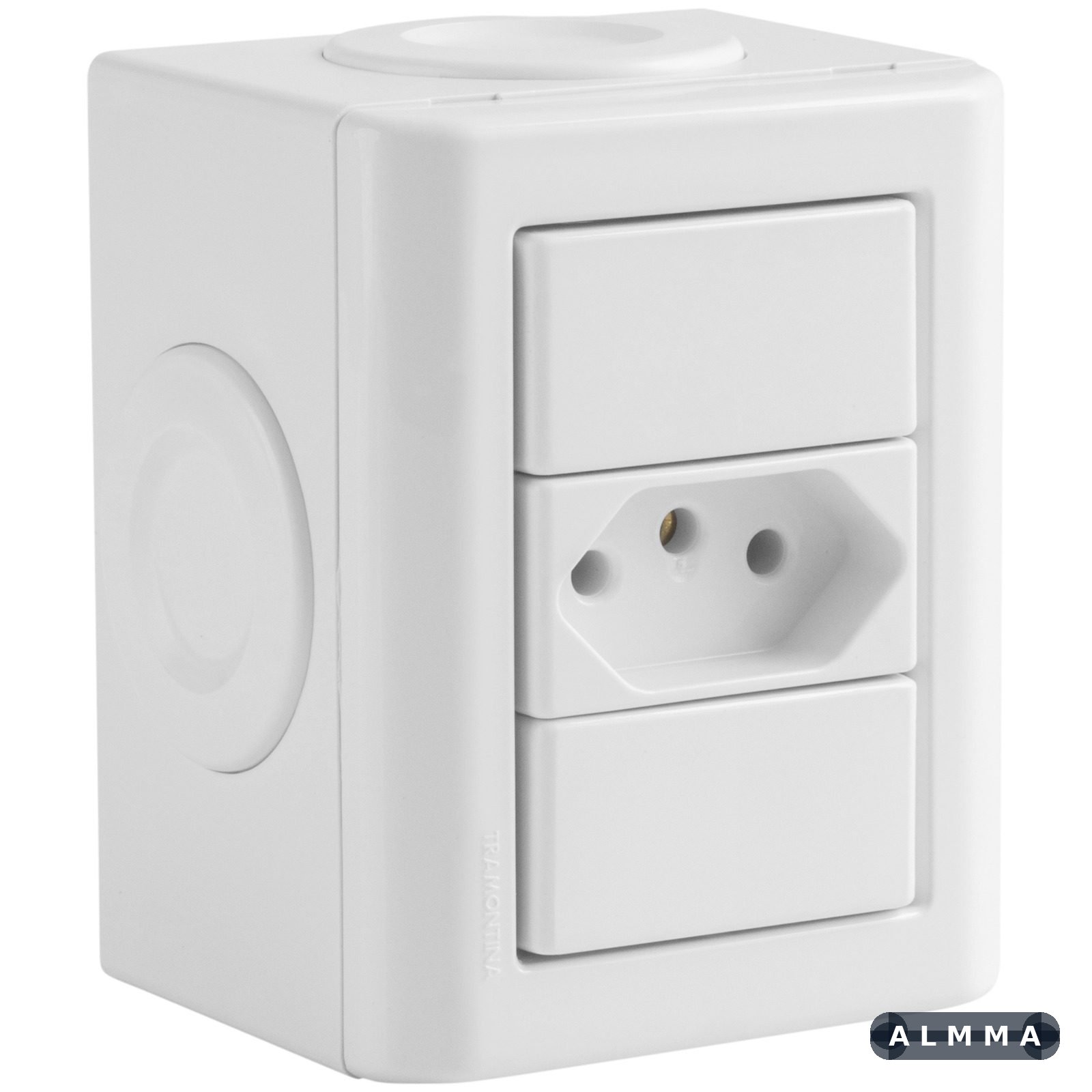 Conjunto Lizflex multiuso X branco c/1 tomada 2P+T 10A/250V branco + 3 tampões 12 UNIDADES EMB.MINIMA
