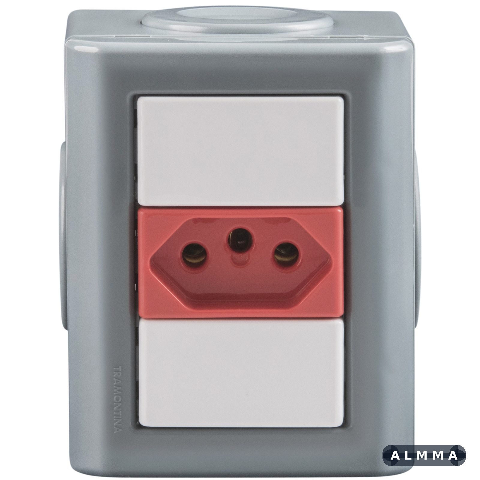 Conjunto Lizflex multiuso X cinza c/1 tomada 2P+T 20A/250V vermelha + 3 tampões 12 UNIDADES EMB.MINIMA