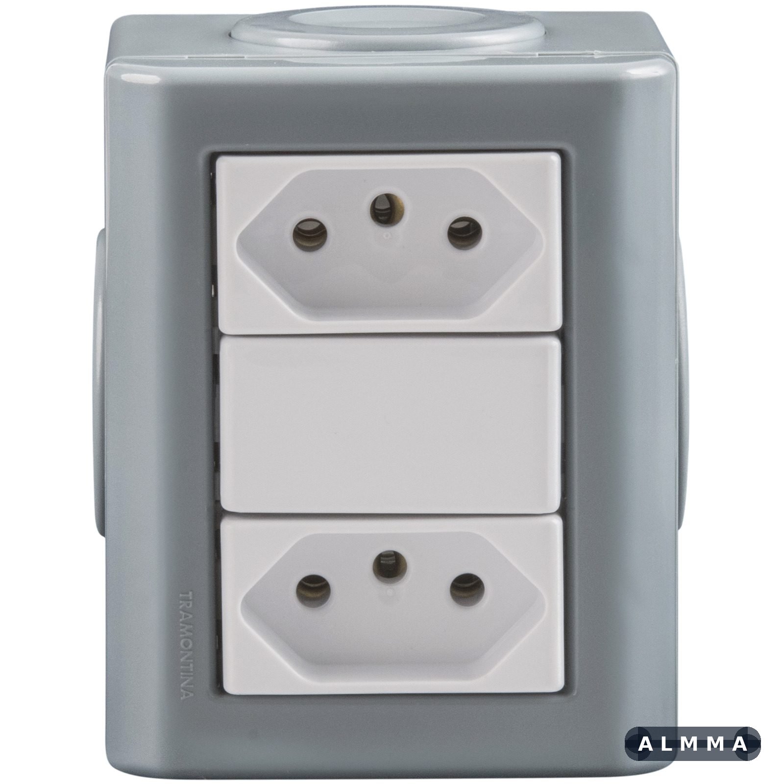 Conjunto Lizflex multiuso X cinza c/2 tomadas 2P+T 10A/250V brancas + 3 tampões 12 UNIDADES EMB.MINIMA