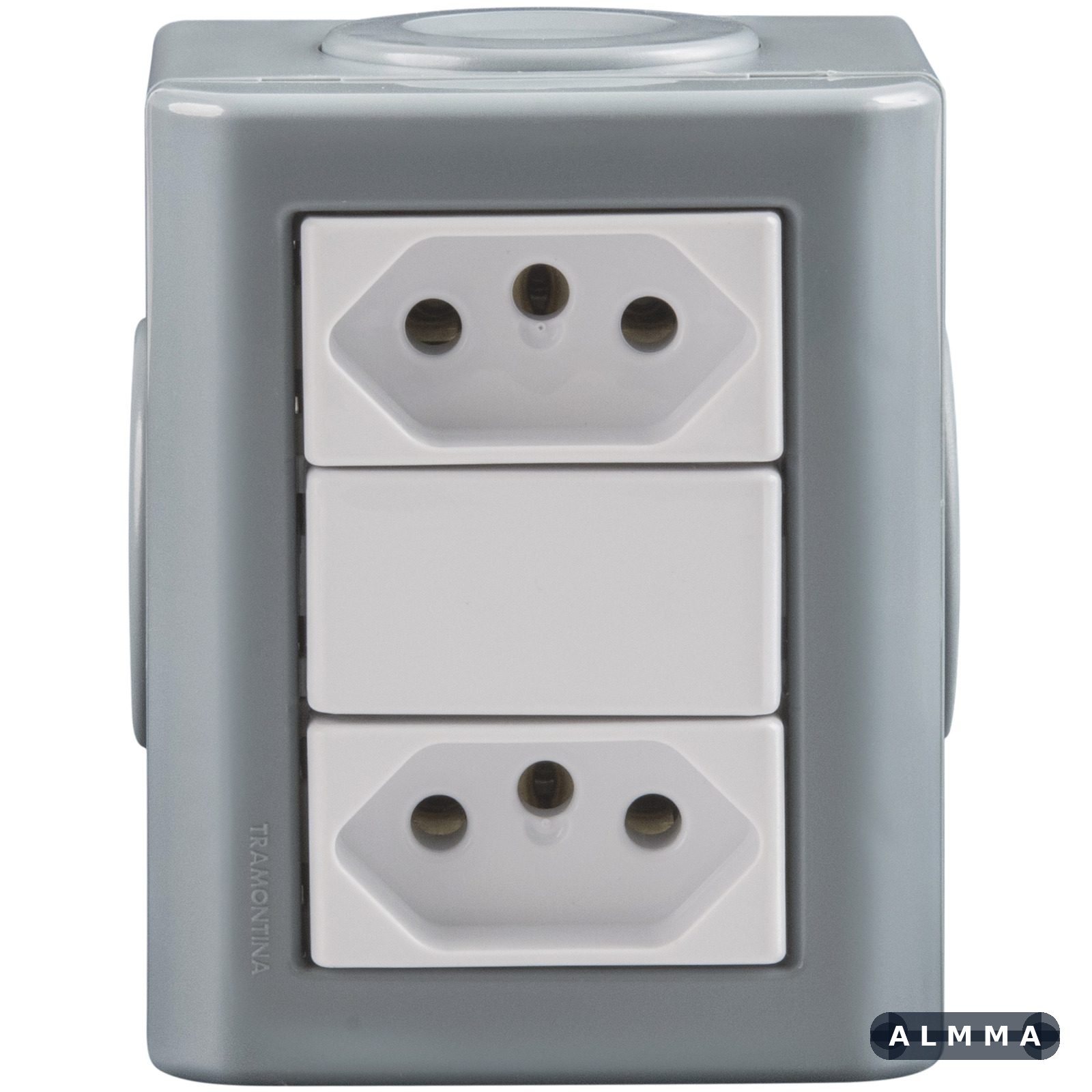 Conjunto Lizflex multiuso X cinza c/2 tomadas 2P+T 20A/250V brancas + 3 tampões 12 UNIDADES EMB.MINIMA