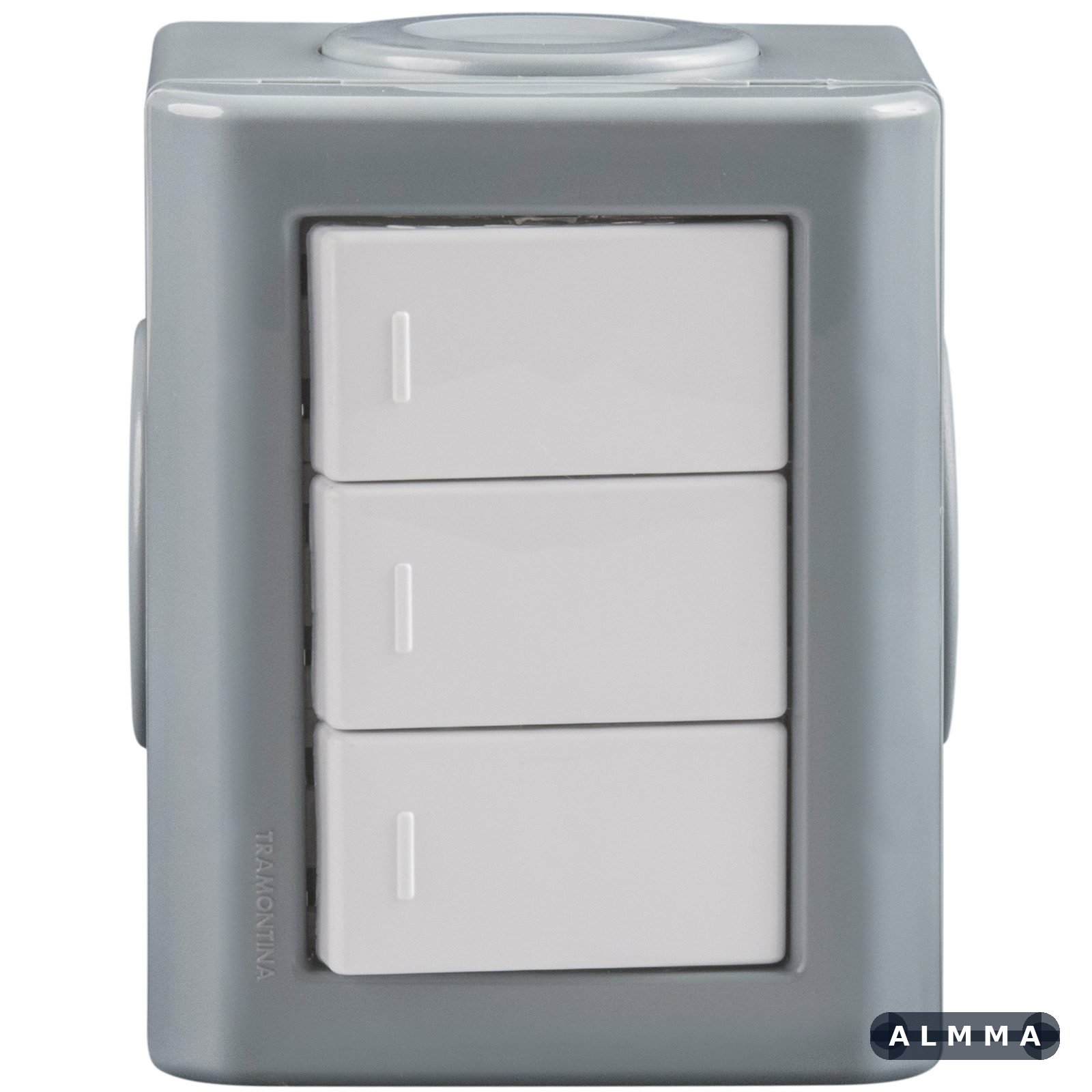 Conjunto Lizflex multiuso X cinza c/3 interruptores simples 10A/250V brancos + 3 tampões 12 UNIDADES EMB.MINIMA