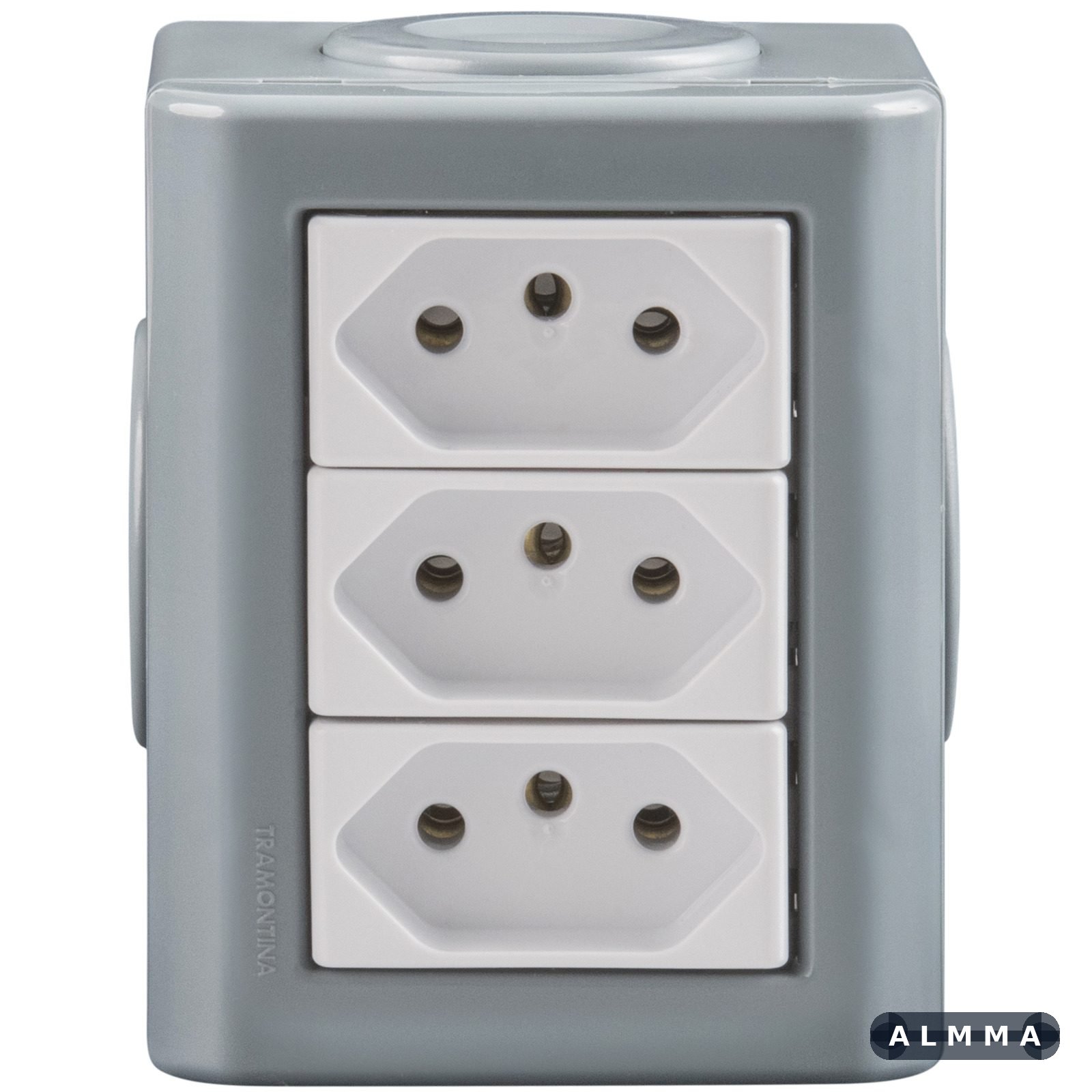 Conjunto Lizflex multiuso X cinza c/3 tomadas 2P+T 10A/250V brancas + 3 tampões 12 UNIDADES EMB.MINIMA