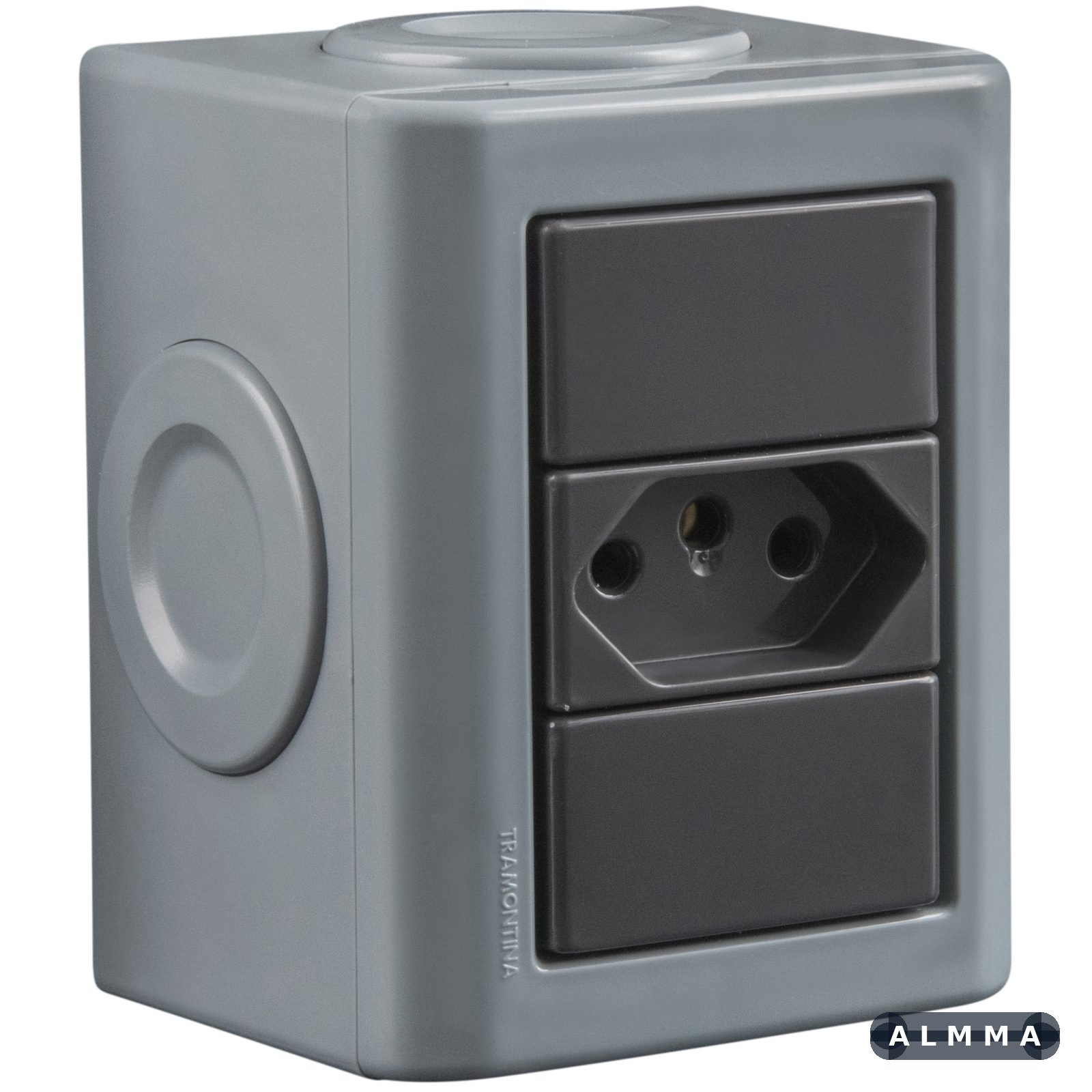 Conjunto Lizflex multiuso X cinza c/1 tomada 2P+T 10A/250V grafite + 3 tampões 12 UNIDADES EMB.MINIMA