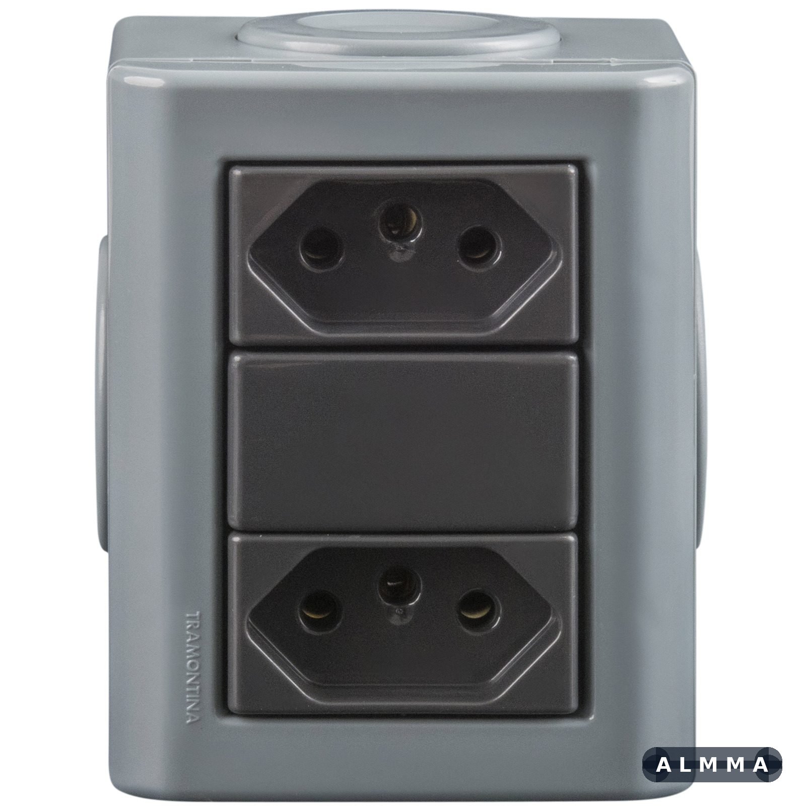 Conjunto Lizflex multiuso X cinza c/2 tomadas 2P+T 10A/250V grafite + 3 tampões 12 UNIDADES EMB.MINIMA