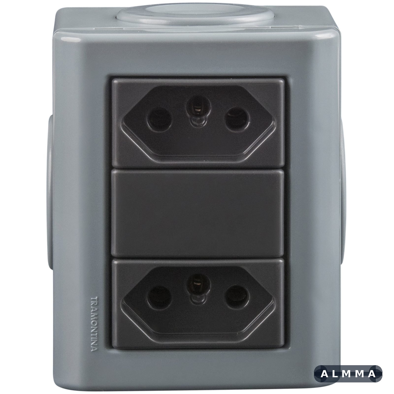 Conjunto Lizflex multiuso X cinza c/2 tomadas 2P+T 20A/250V grafite + 3 tampões 12 UNIDADES EMB.MINIMA
