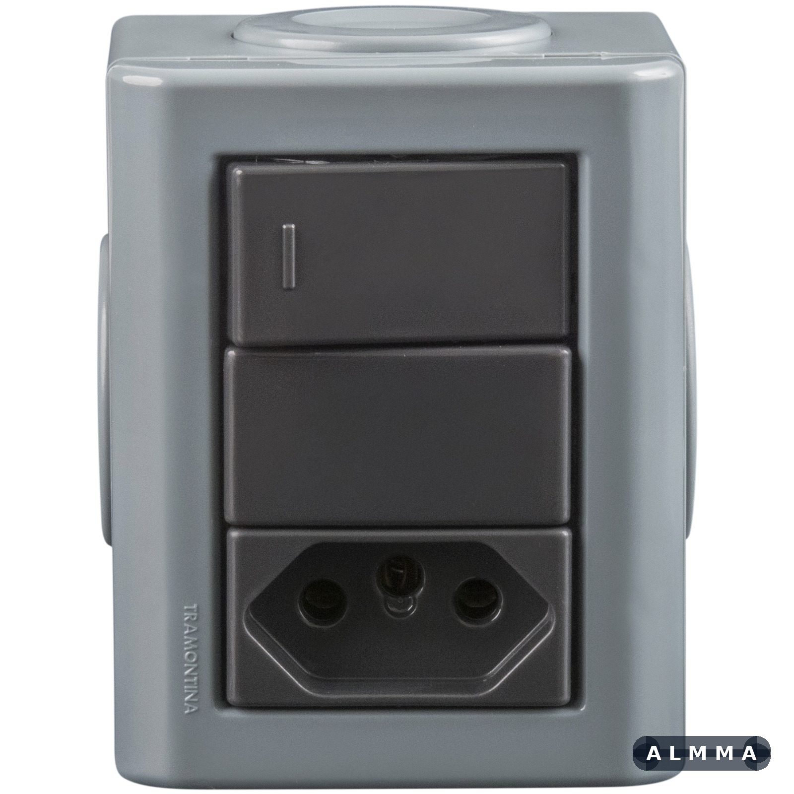 Conjunto Lizflex multiuso X cz c/1 interruptor simples 10A/250V 1 tomada 2P+T 20A/250V grafite 3 tampões 12 UNIDADES EMB.MINIMA