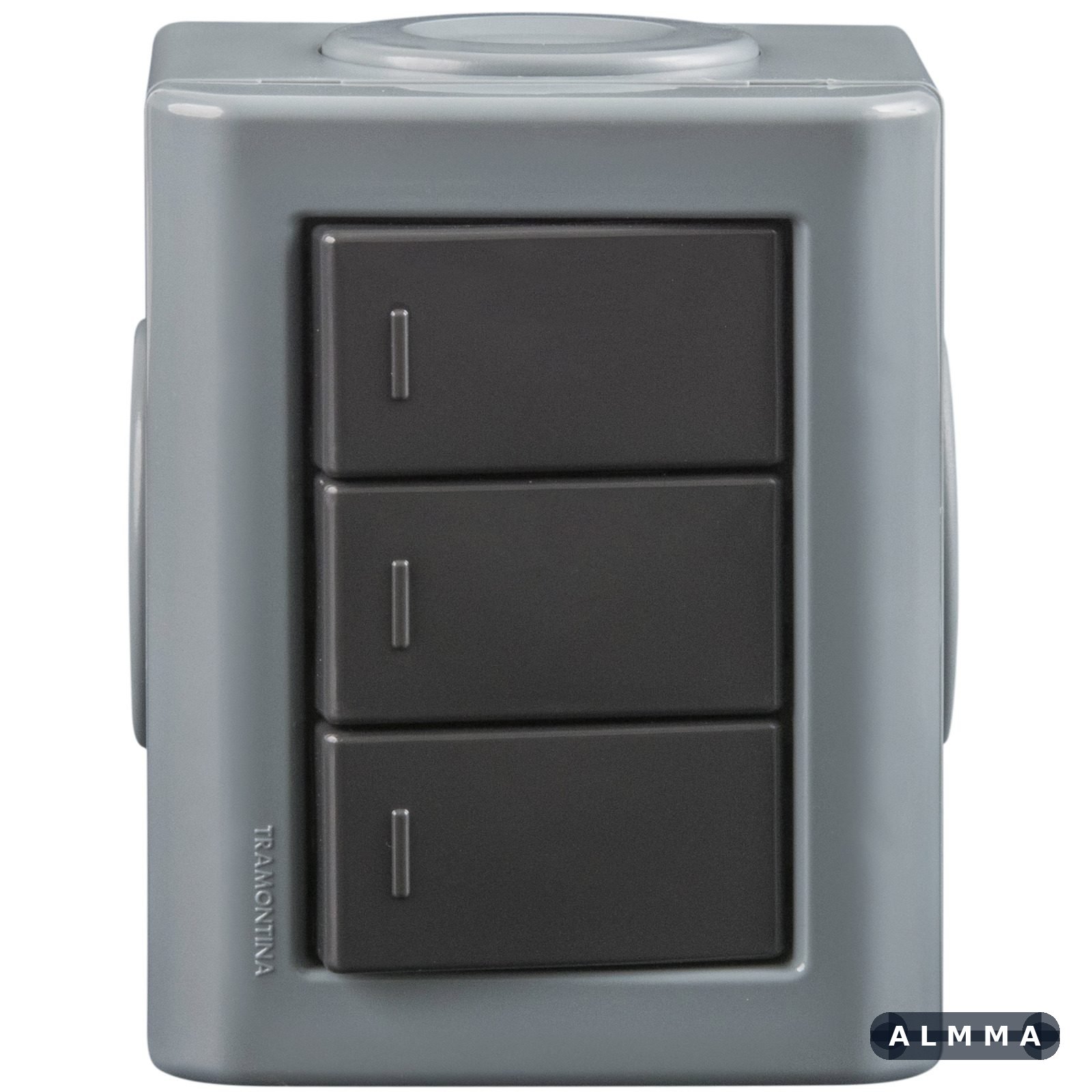 Conjunto Lizflex multiuso X cinza c/3 interruptores simples grafite + 3 tampões 12 UNIDADES EMB.MINIMA