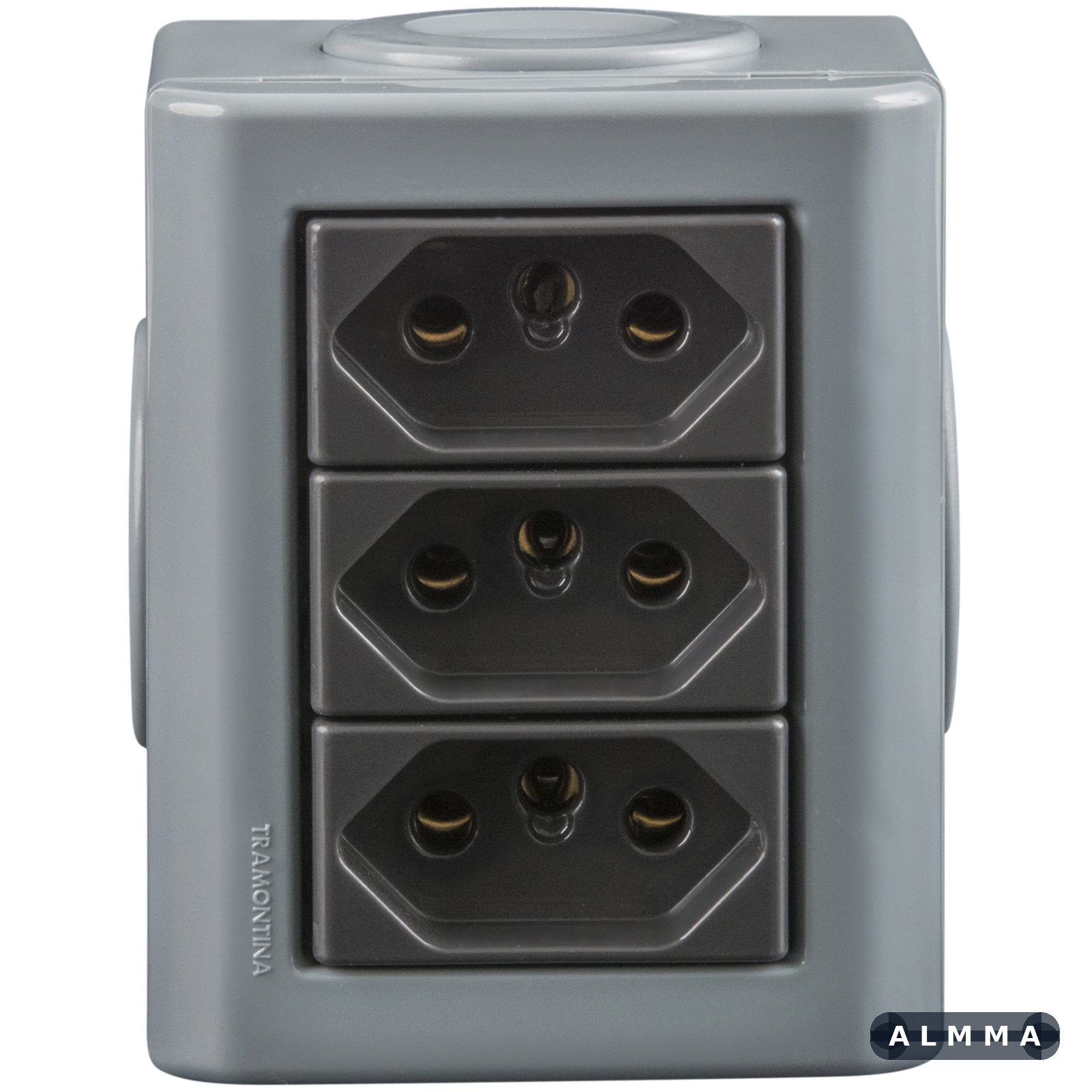 Conjunto Lizflex multiuso X cinza c/3 tomadas 2P+T 20A/250V grafite + 3 tampões 12 UNIDADES EMB.MINIMA