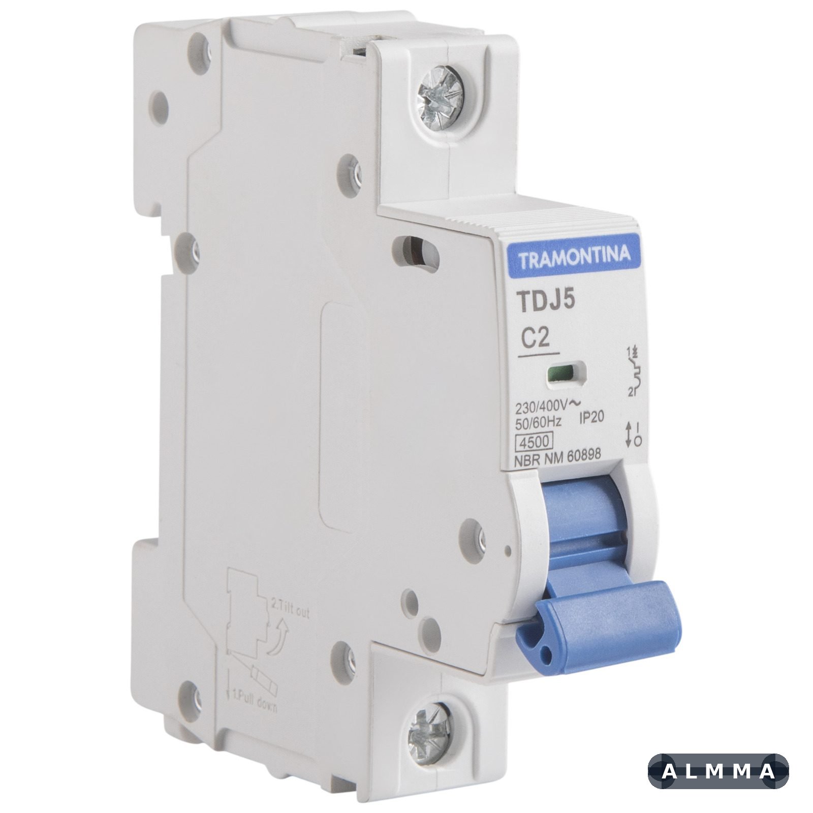 Minidisjuntor TDJ5-1C2 1 P 2 A 4,5 kA curva C Tramontina 12 UNIDADES EMB.MINIMA