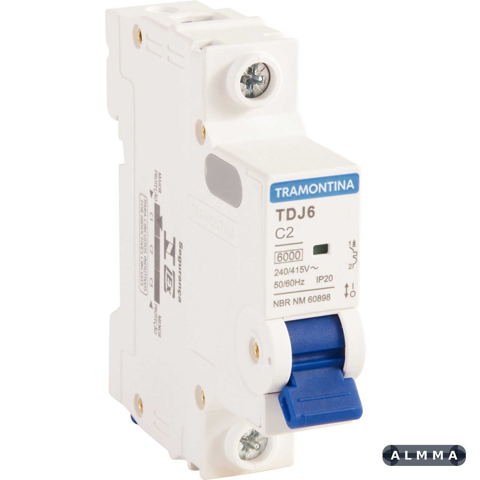 Minidisjuntor TDJ 1 P 2 A 6kA curva C Tramontina 12 UNIDADES EMB.MINIMA
