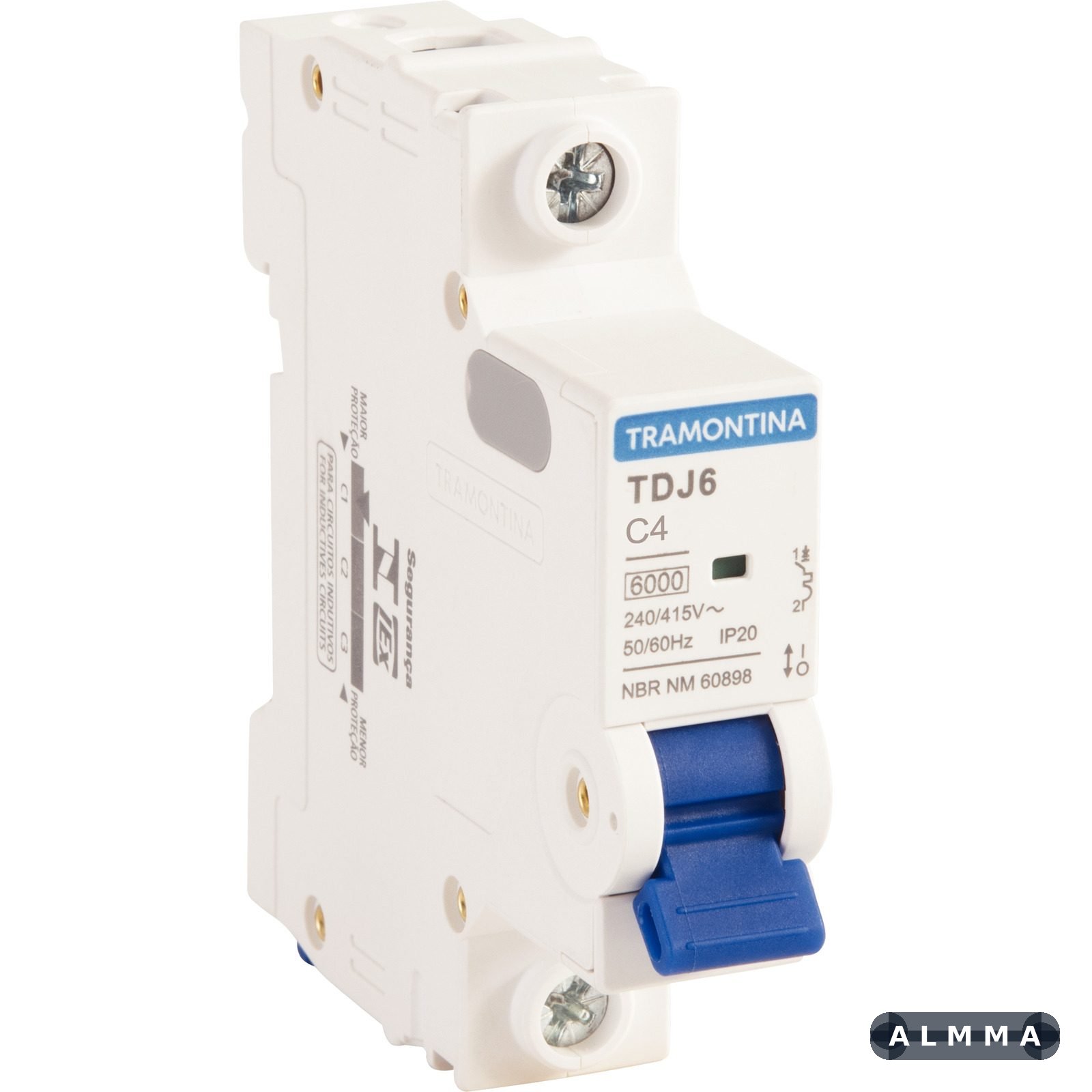 Minidisjuntor TDJ6 1 P 4 A 6kA curva C Tramontina 12 UNIDADES EMB.MINIMA