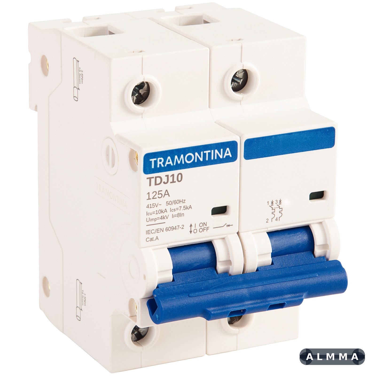 Minidisjuntor TDJ10 2 P 125 A 10 kA curva C Tramontina 6 UNIDADES EMB.MINIMA
