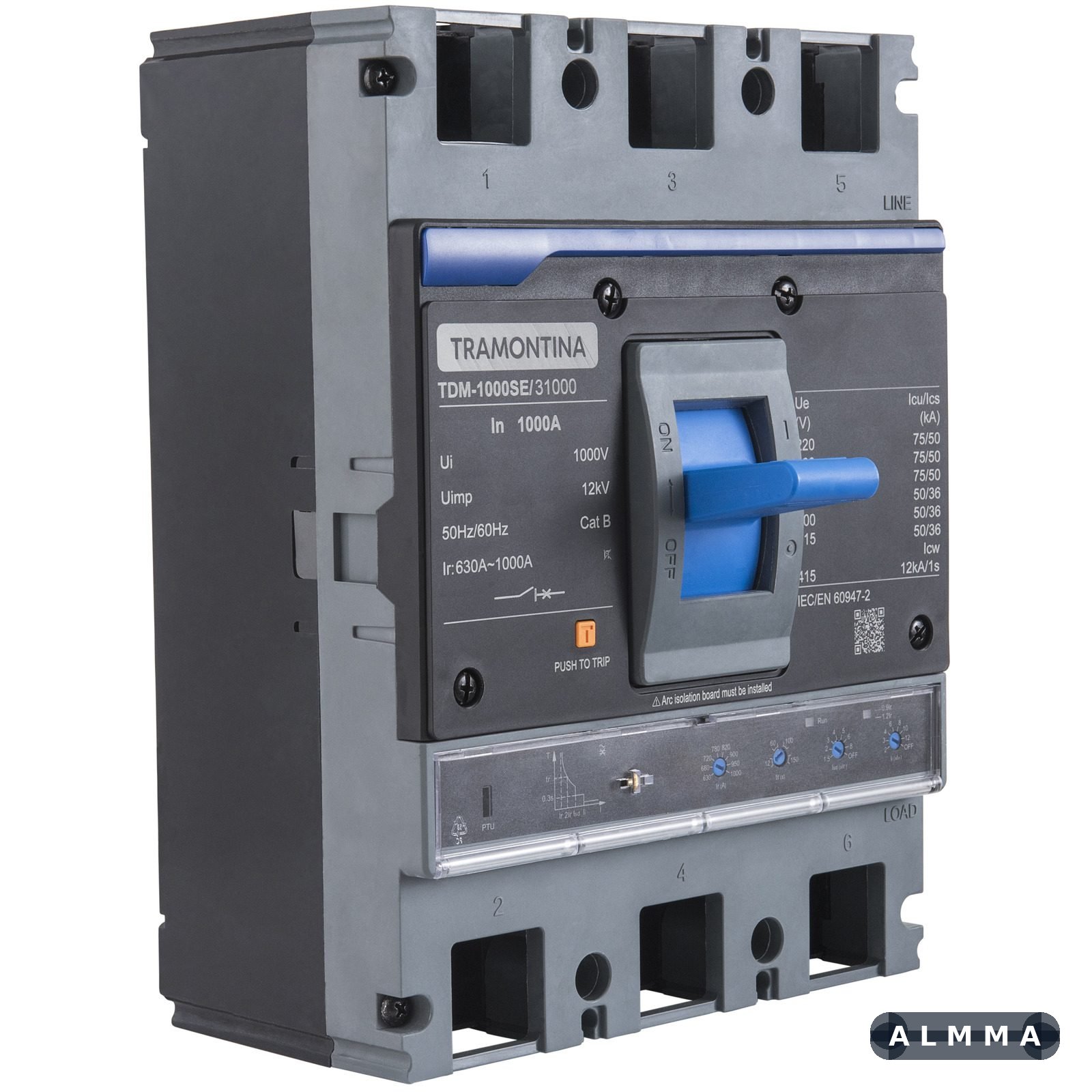 Disjuntor Caixa Moldada Ajustável Tramontina TDM-1000SE 3P 630/1000A 75kA 1 UNIDADES EMB.MINIMA