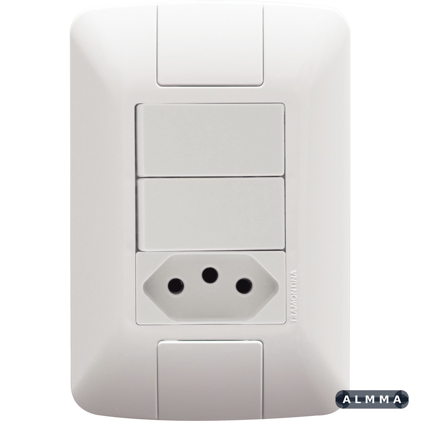 Conjunto 4x2 com 2 Interruptores Paralelos 6 A 250 V e 1 Tomada 2P+T 10 A 250 V Tramontina Aria Branco 20 UNIDADES EMB.MINIMA