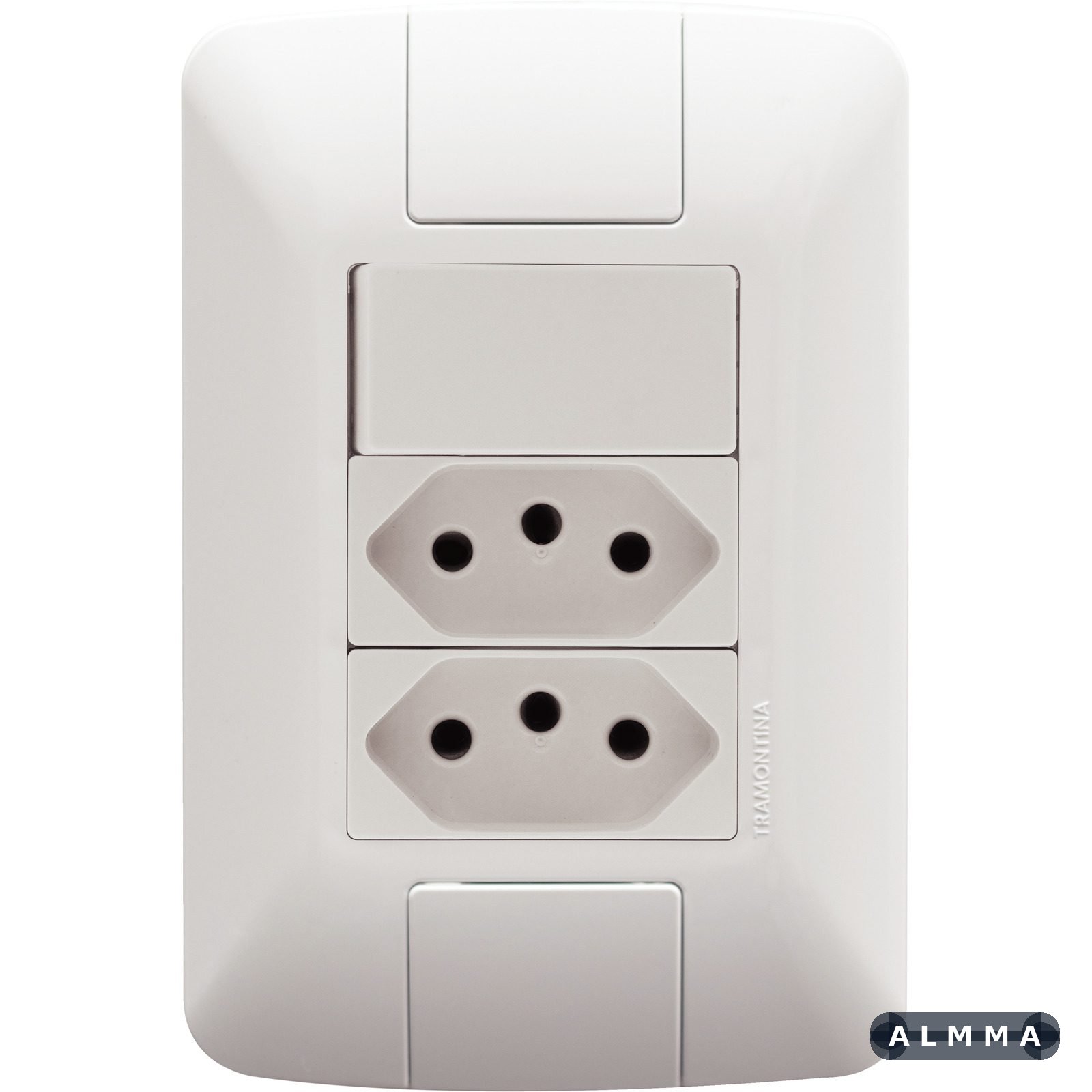 Conjunto 4x2 com 1 Interruptor Simples 6 A 250 V e 2 Tomadas 2P+T 20 A 250 V Tramontina Aria Branco 20 UNIDADES EMB.MINIMA