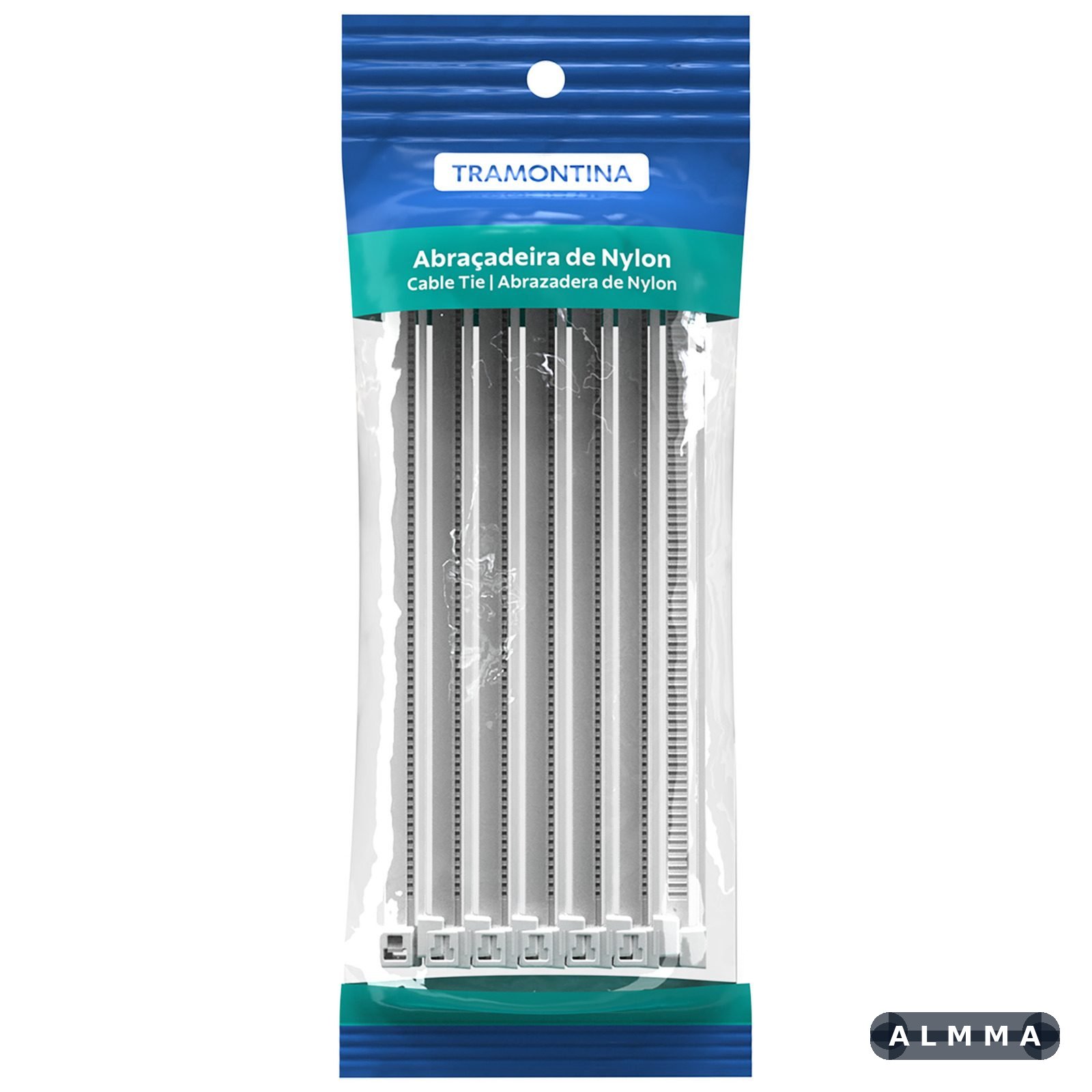 Abraçadeira de Nylon 387X7,60 mm Tramontina Branca, pacote com 50 unidades 10 UNIDADES EMB.MINIMA