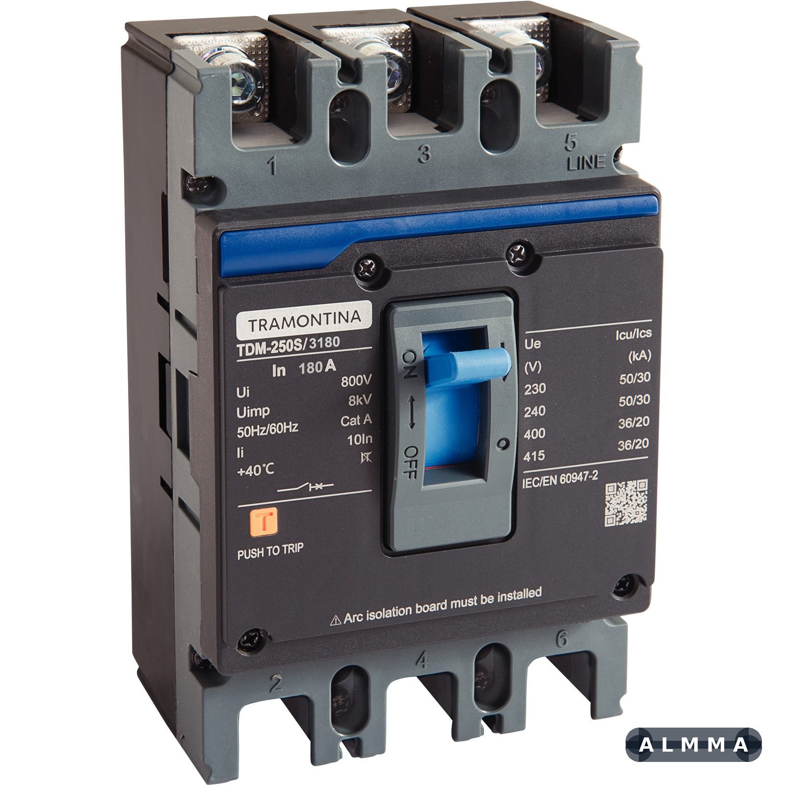 Disjuntor Caixa Moldada Tramontina TDM-250S 3P 180A 50kA 1 UNIDADES EMB.MINIMA